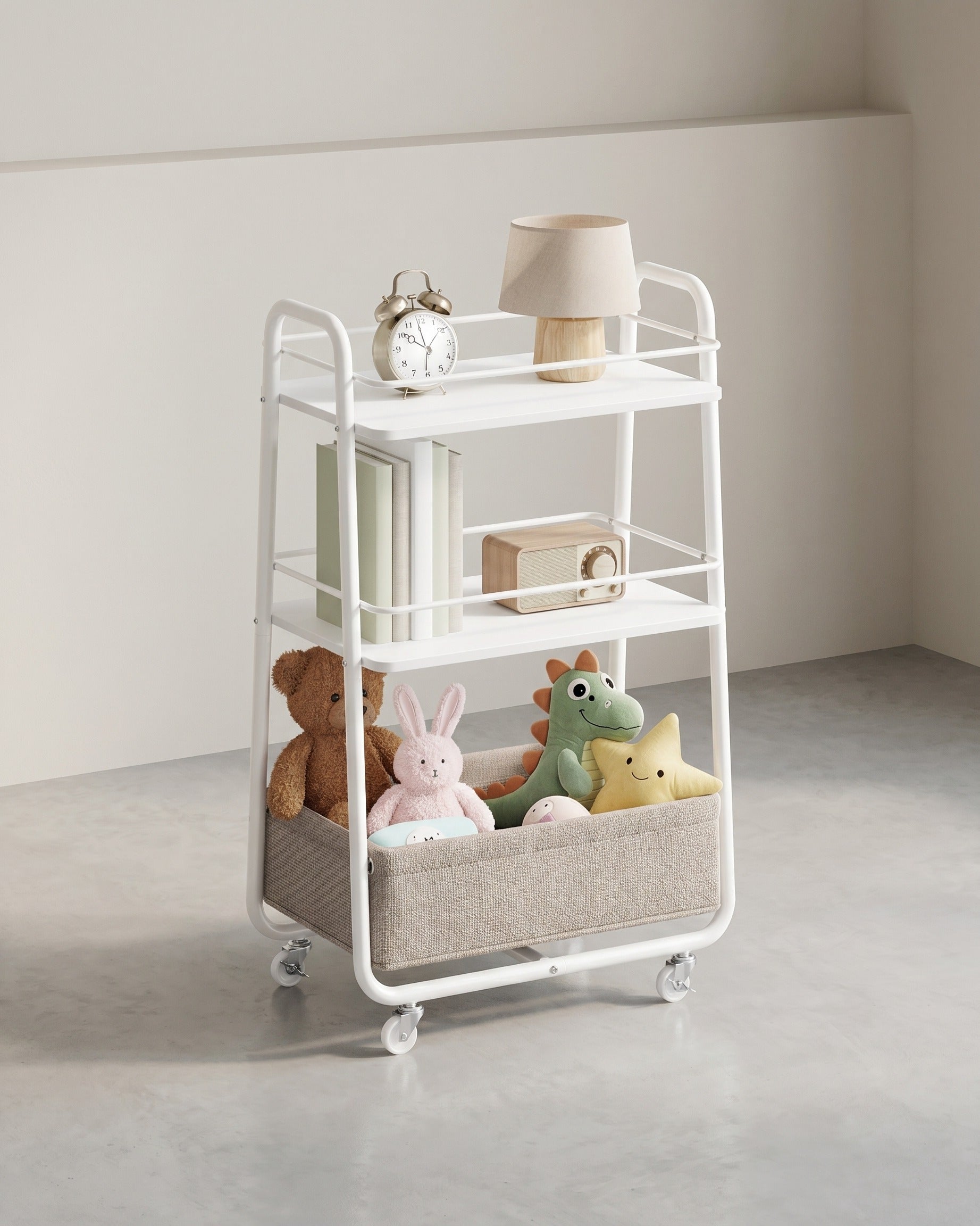 Trolley Mit 3 Ebenen - Fahrbar Mit Stoffkorb - Für Küche Und Badezimmer