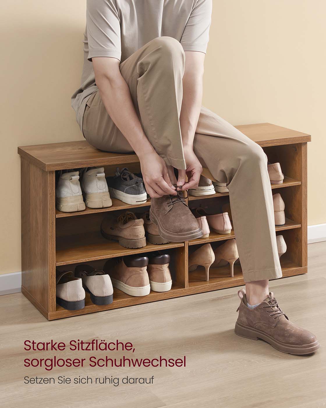 Schuhbank mit 6 offenen Fächern – Landhausstil – Tragkraft bis zu 136 kg