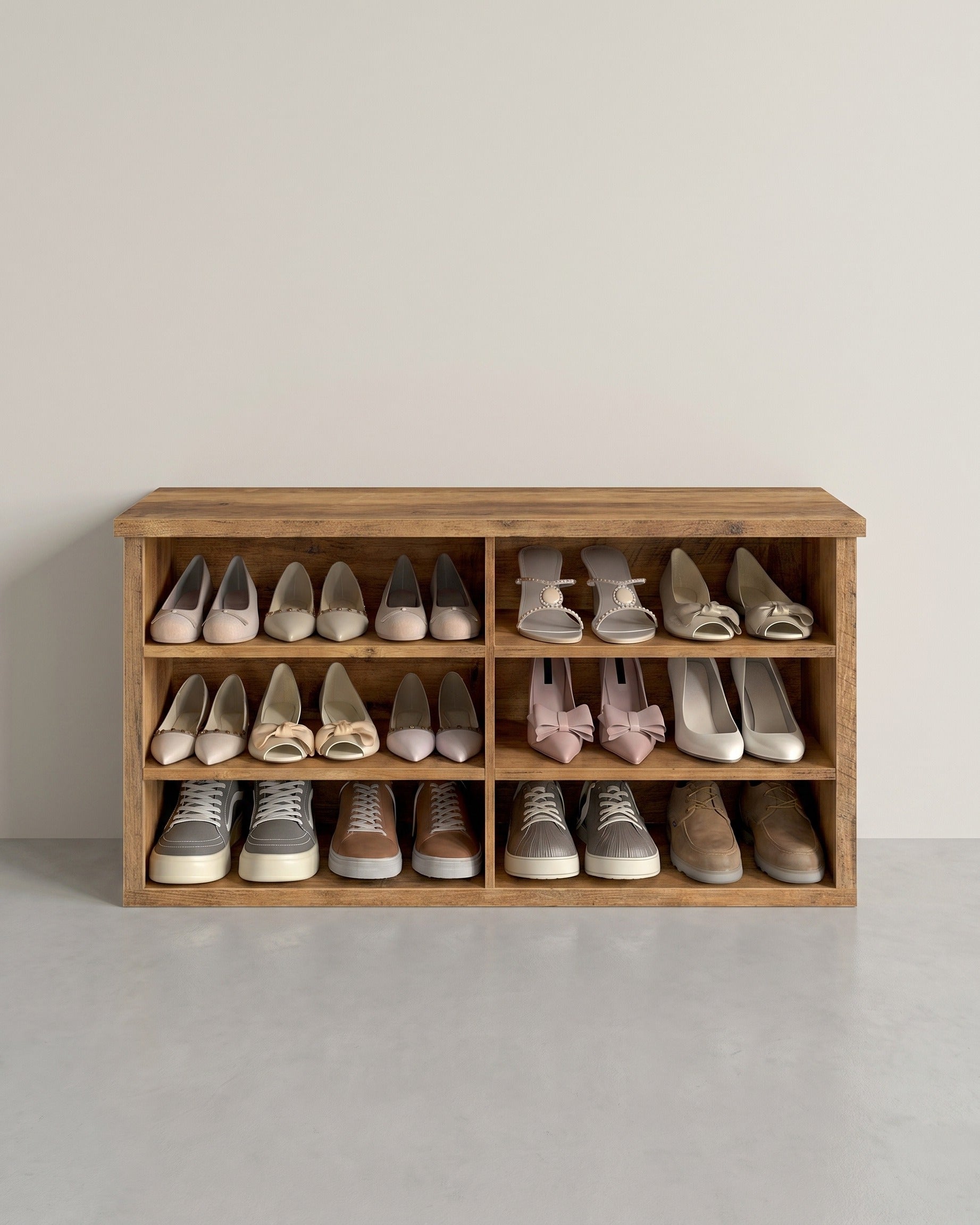 Schuhbank mit 6 offenen Fächern – Landhausstil – Tragkraft bis zu 136 kg – Honigbraun