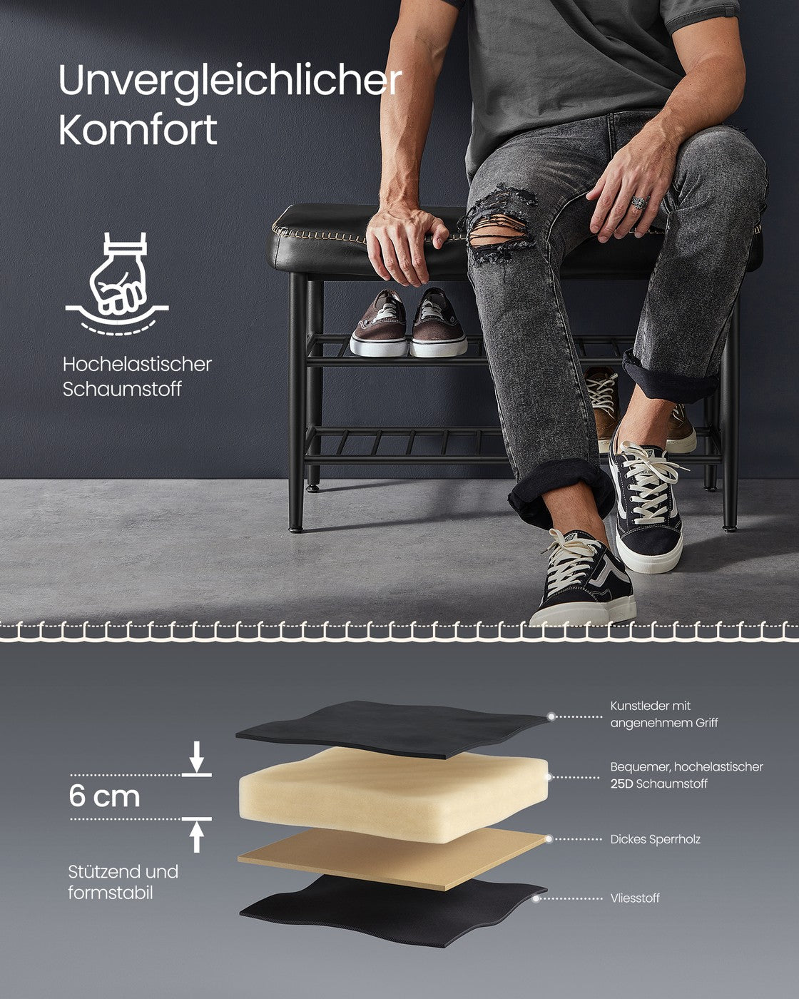 Schuhbank - Schuhaufbewahrung - Bank mit Schuhregalen
