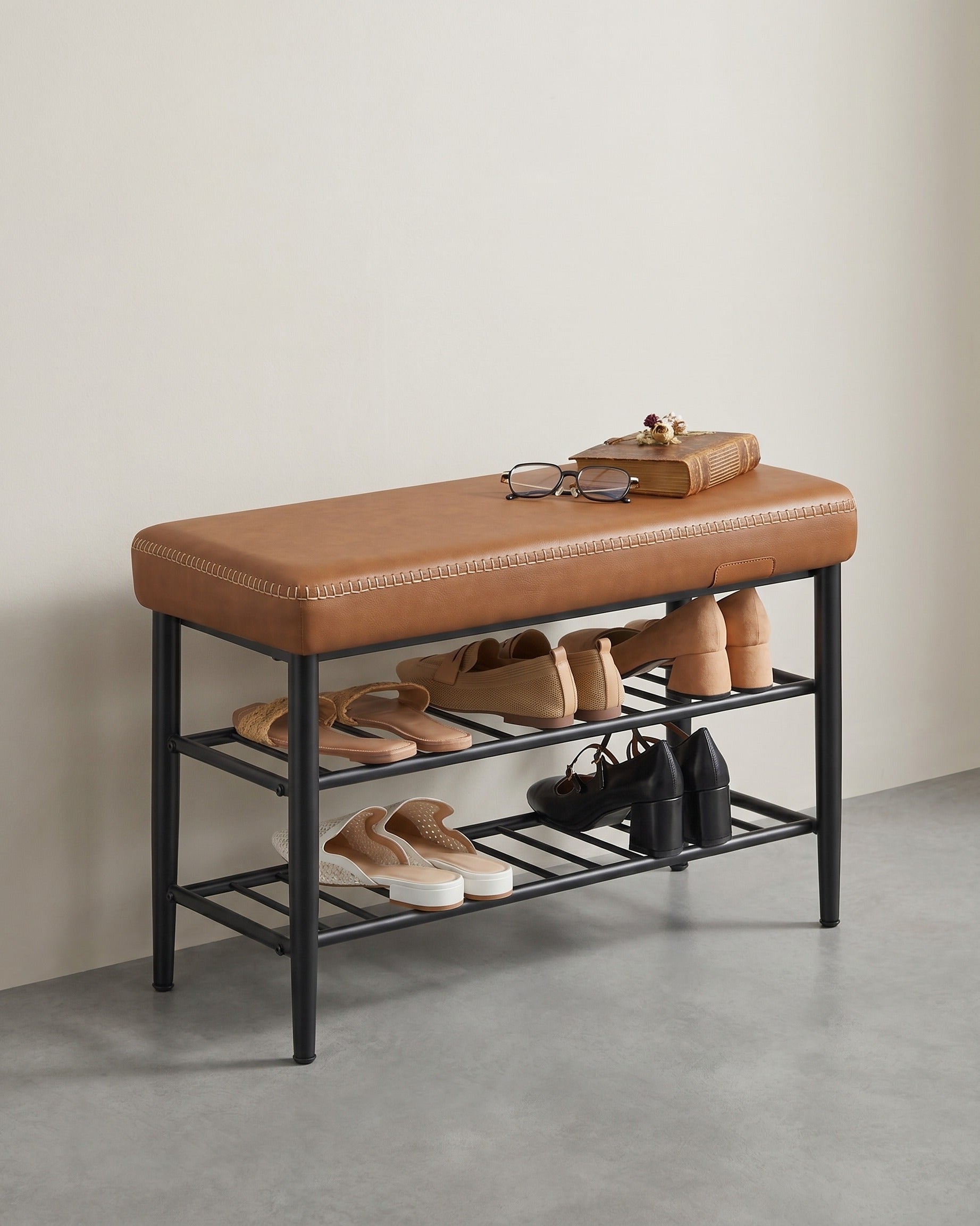 Schuhbank - Schuhaufbewahrung - Bank mit Schuhregalen – Braun