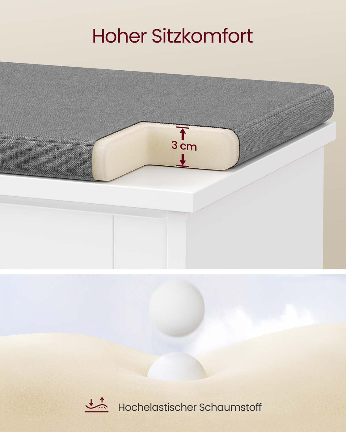 Schuhbank mit Stauraum – mit Polsterung – verstellbare Position – Landhausstil – Tragkraft 136 kg