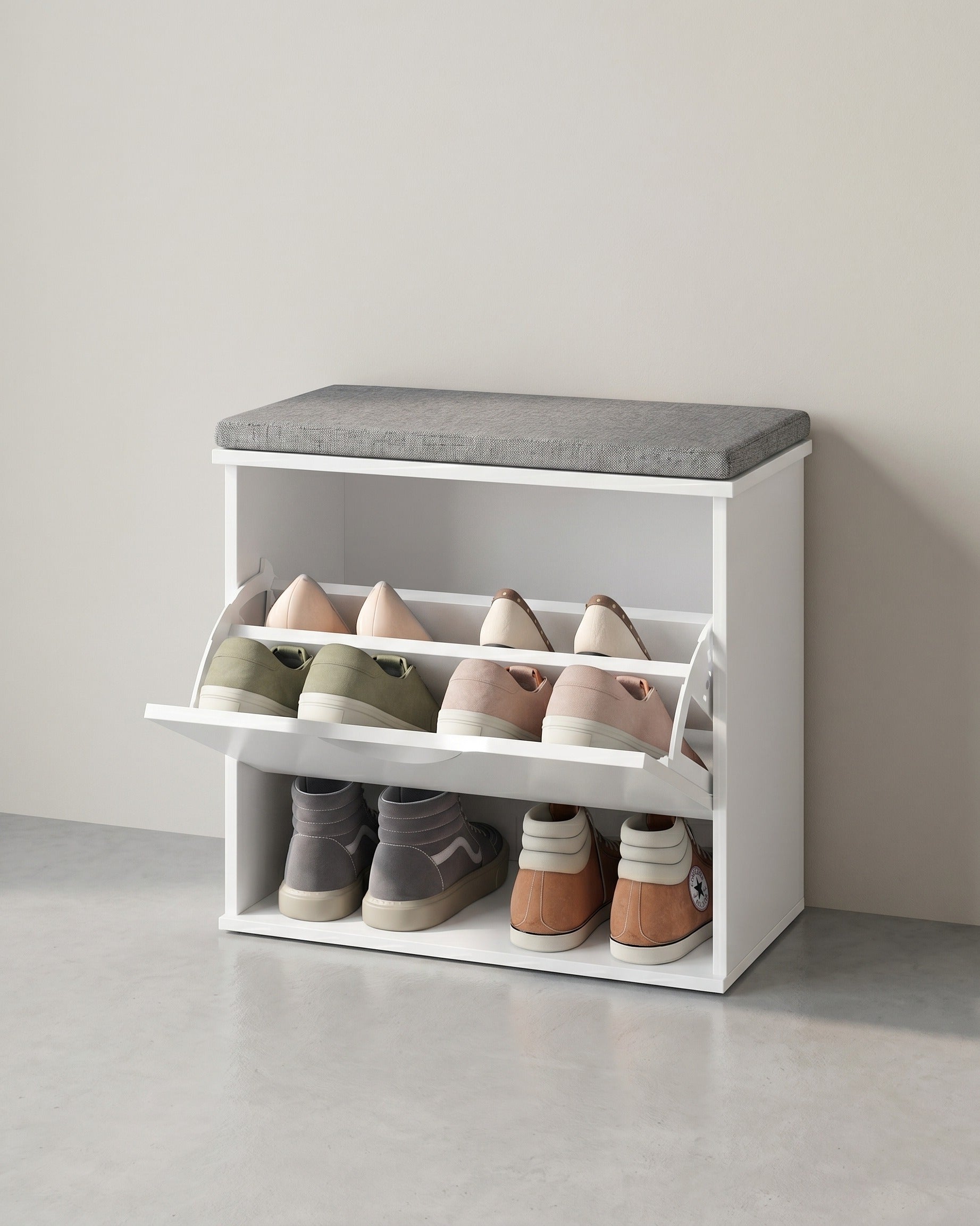 Schuhbank mit Stauraum – mit Polsterung – verstellbare Position – Landhausstil – Tragkraft 136 kg