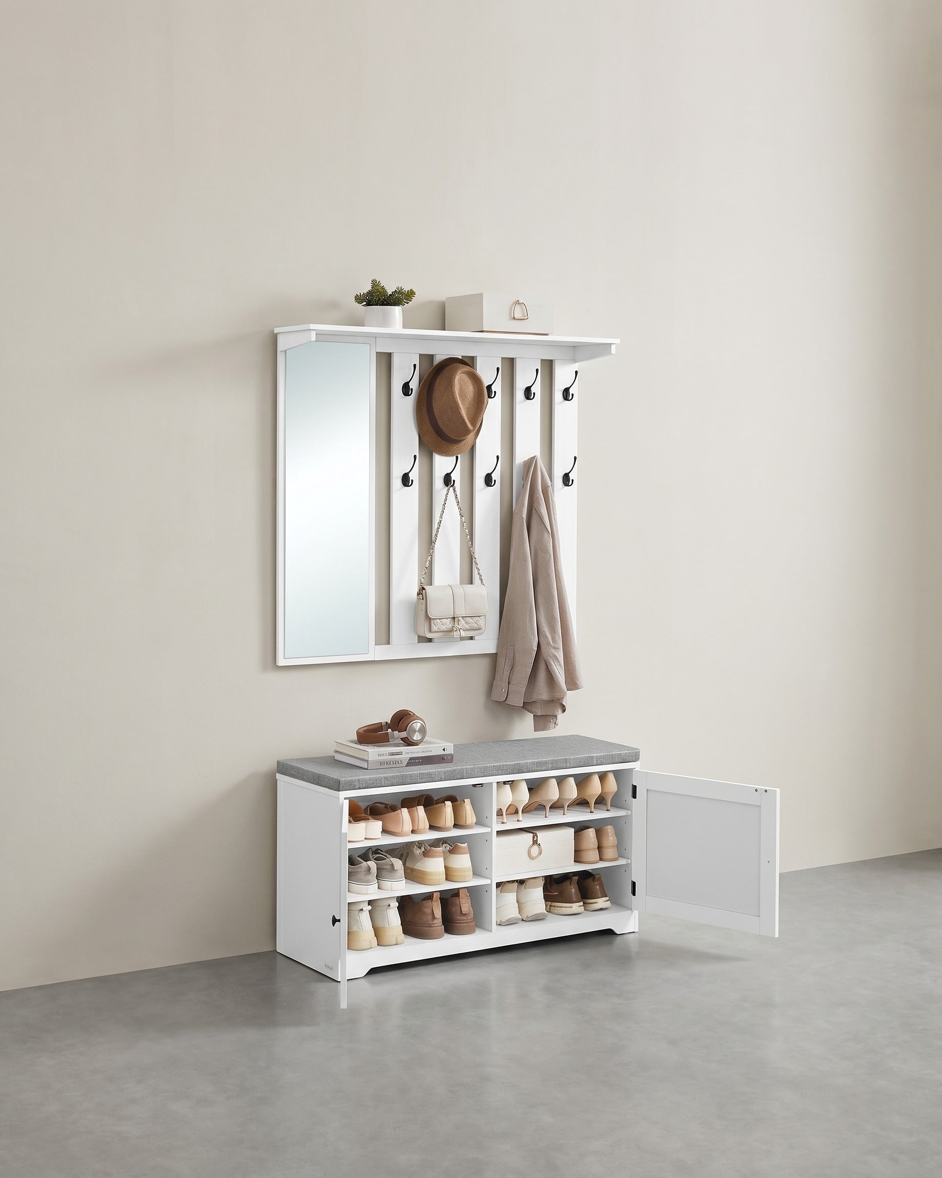 Garderobe mit Spiegel und Schuhbank – komplettes Flurmöbel-Set mit Schrank – 82 cm