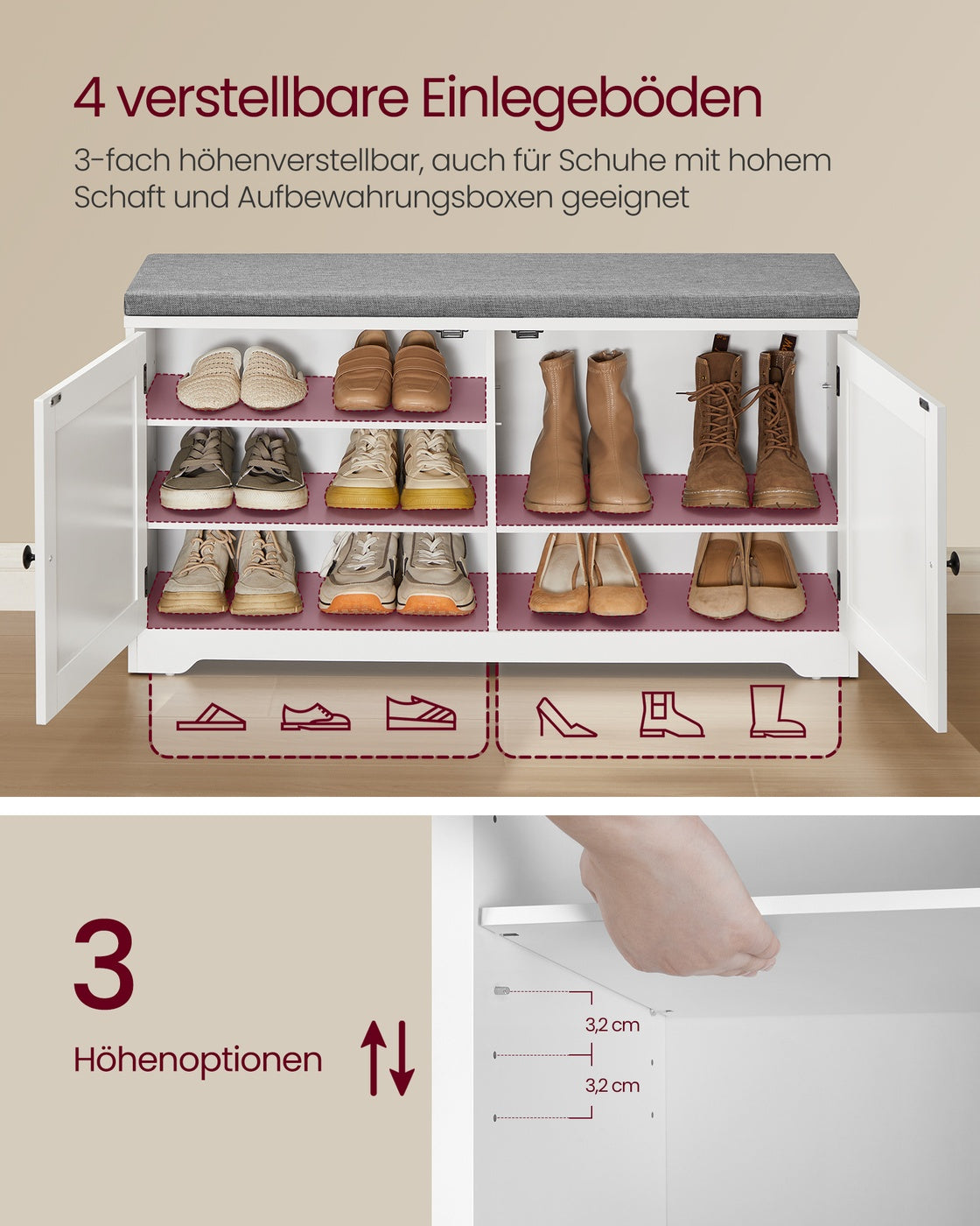Garderobe mit Spiegel und Schuhbank – komplettes Flurmöbel-Set mit Schrank