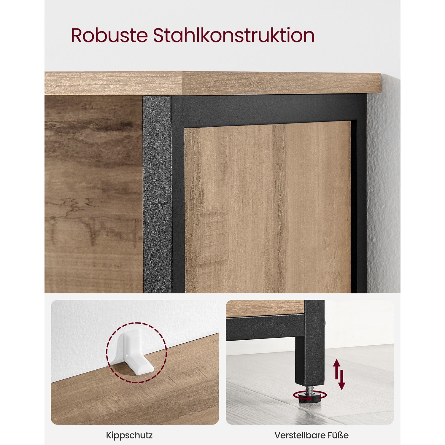 Schrank Industriedesign – mit Türen und offenen Fächern – vielseitiger Aufbewahrungsschrank