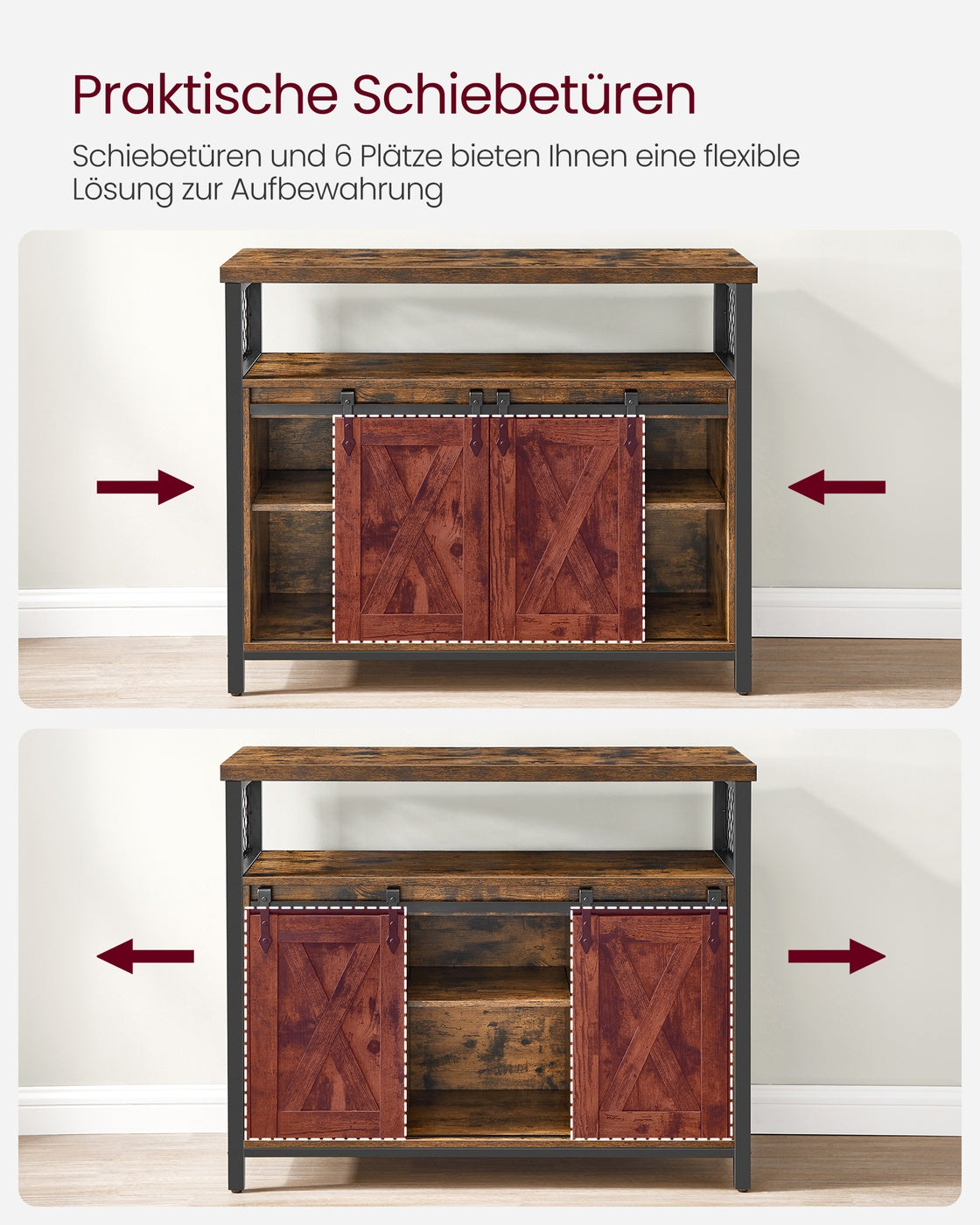 Sideboard mit Schiebetüren - Schrank 100 cm breit - Vintage Braun und Schwarz