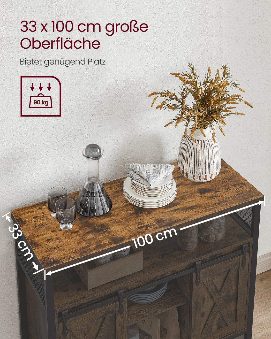 Sideboard mit Schiebetüren - Schrank 100 cm breit - Vintage Braun und Schwarz