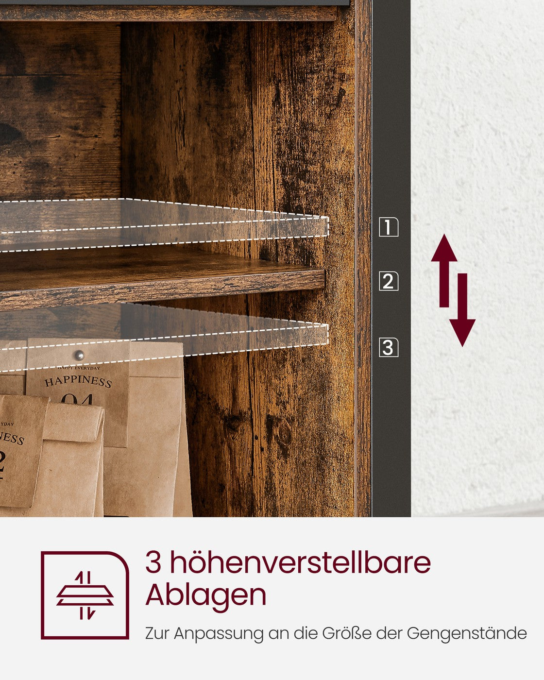Sideboard mit Schiebetüren - Schrank 100 cm breit - Vintage Braun und Schwarz