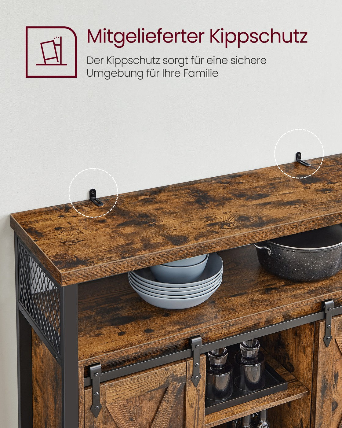 Sideboard mit Schiebetüren - Schrank 100 cm breit - Vintage Braun und Schwarz