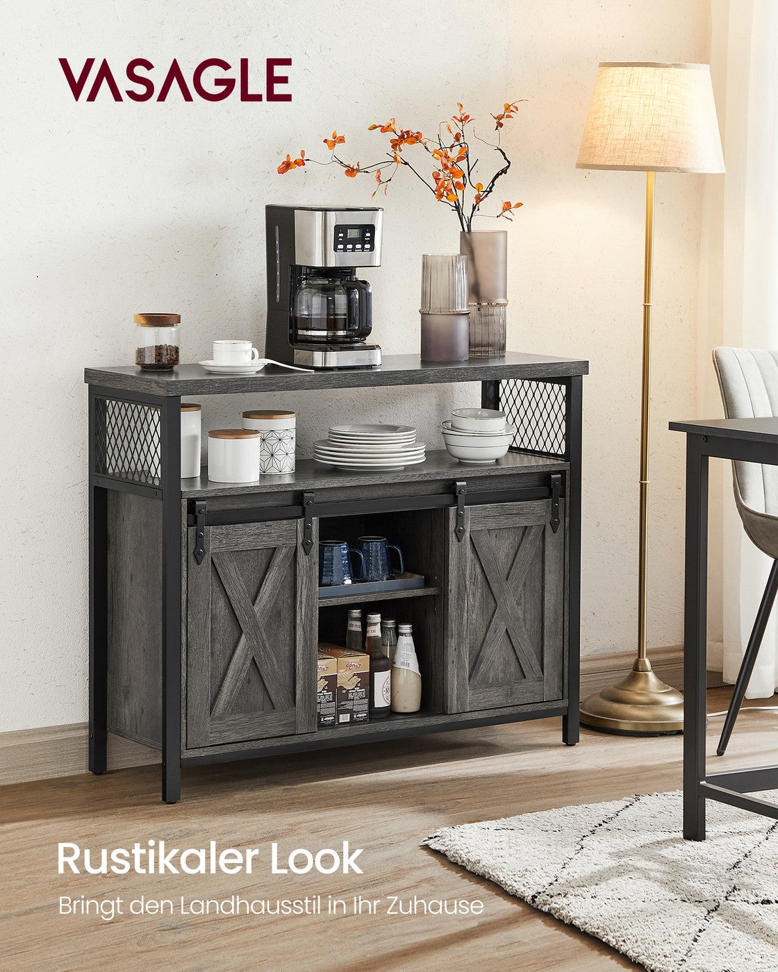 Sideboard mit Schiebetüren - Schrank 100 cm breit - Vintage Braun und Schwarz