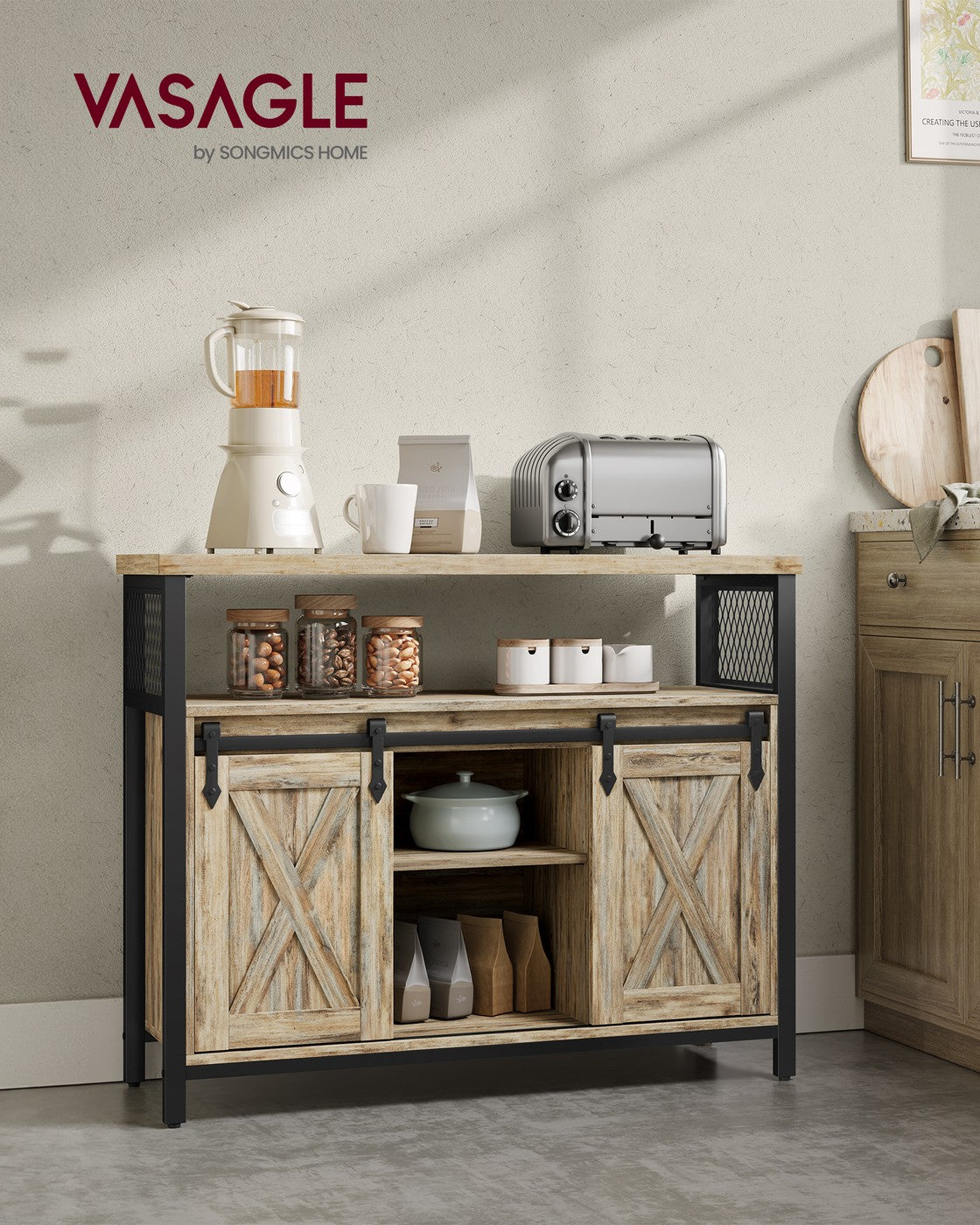 Sideboard mit Schiebetüren - Schrank 100 cm breit - Vintage Braun und Schwarz