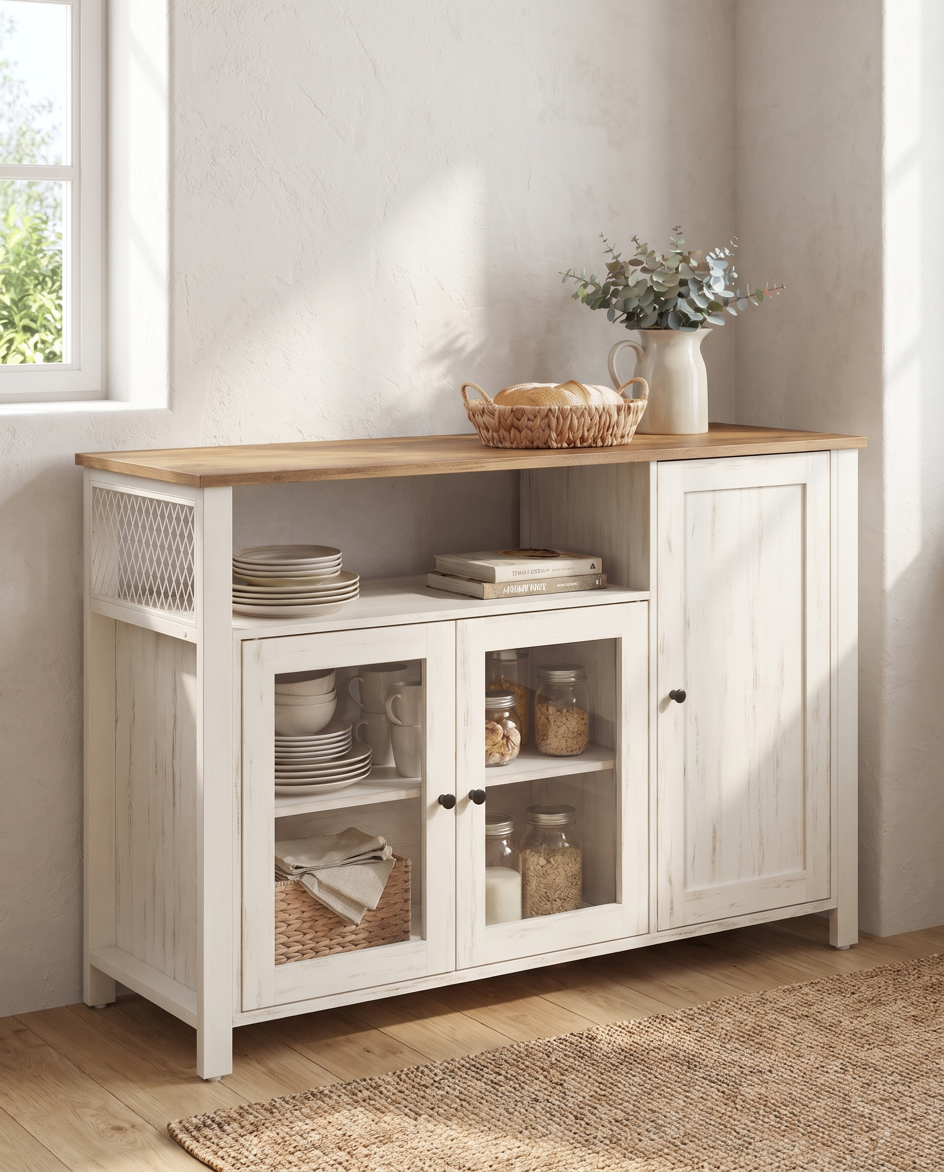 Sideboard – Küchenschrank mit 3 Türen – Aufbewahrungsschrank für Wohnzimmer, Esszimmer oder Küche – Landhausstil – 110 cm breit