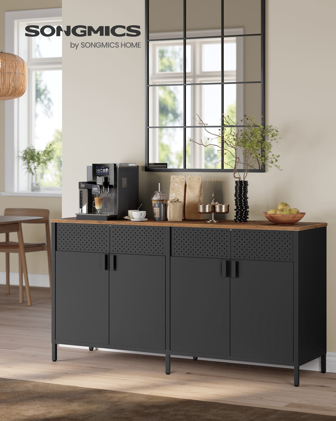Metallschrank – 4 Türen – Verstellbarer Einlegeboden – Stahlrahmen – 141 cm breit