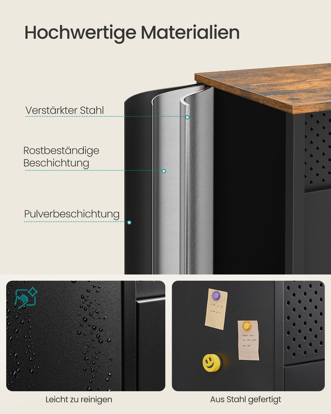 Metallschrank – 4 Türen – Verstellbarer Einlegeboden – Stahlrahmen – 141 cm breit