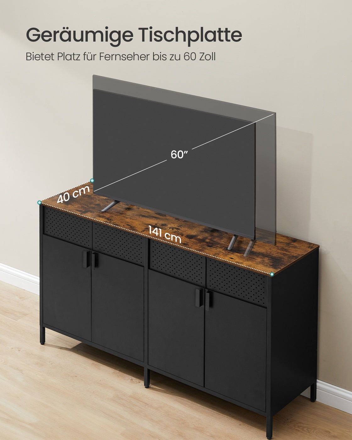 Metallschrank – 4 Türen – Verstellbarer Einlegeboden – Stahlrahmen – 141 cm breit