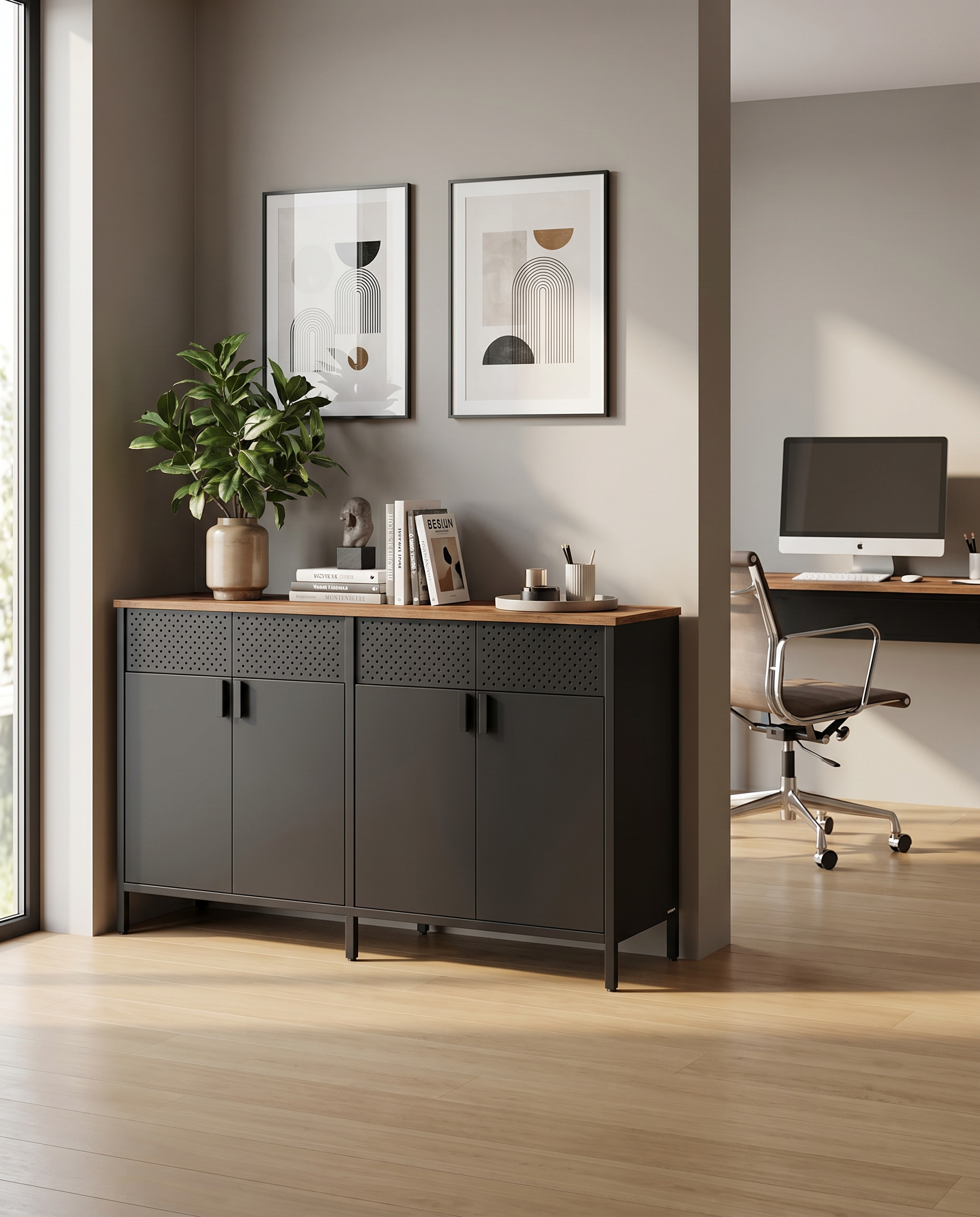 Metallschrank – 4 Türen – Verstellbarer Einlegeboden – Stahlrahmen – 141 cm breit