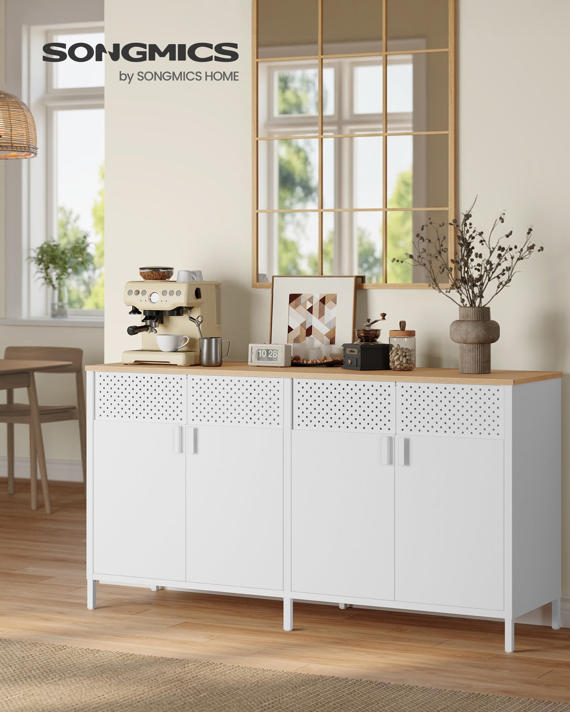 Metallschrank – 4 Türen – Verstellbarer Einlegeboden – Stahlrahmen – 141 cm breit