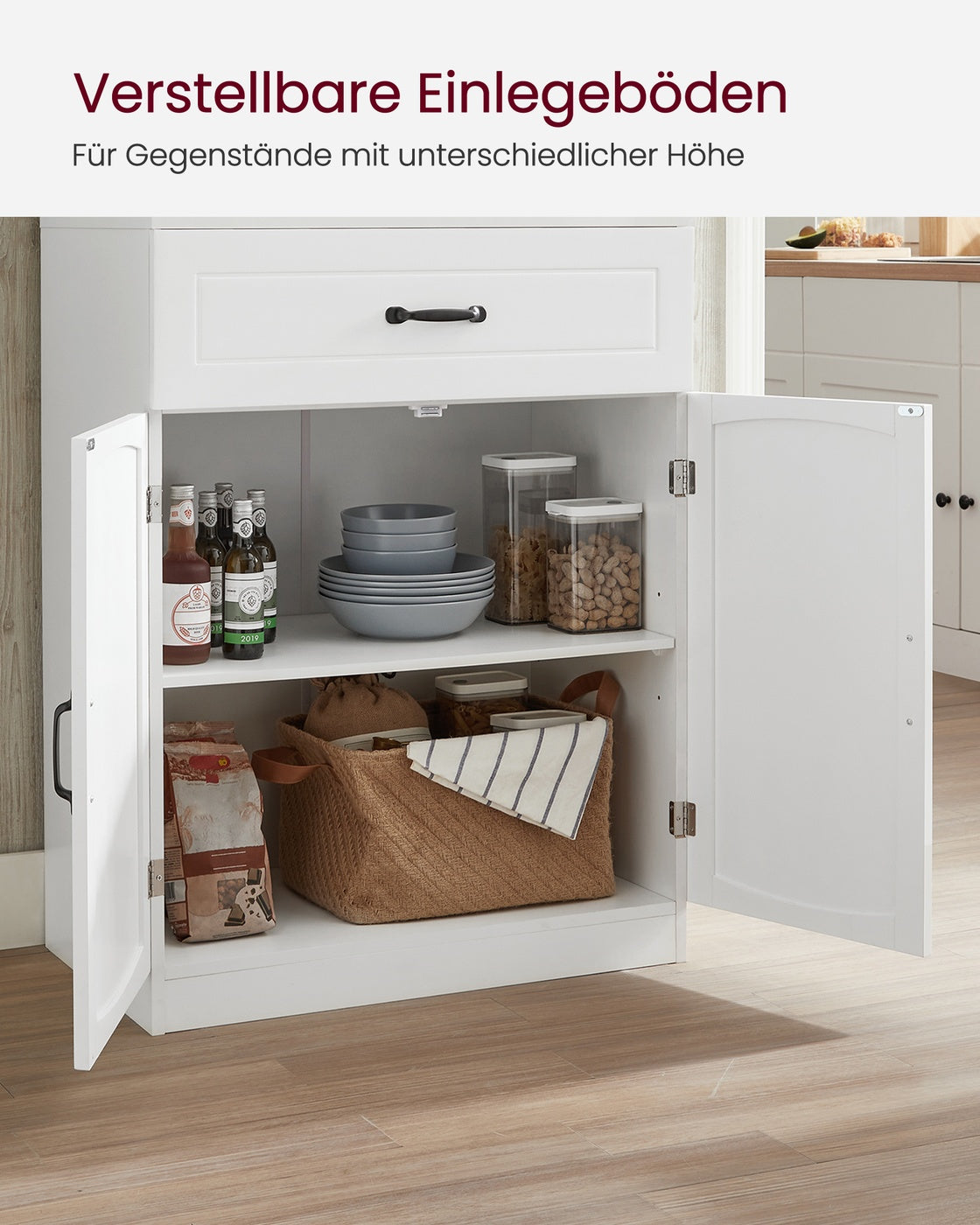 Küchenschrank mit Regalen und Schublade – Weiß – 41,5 x 73 x 179,8 cm