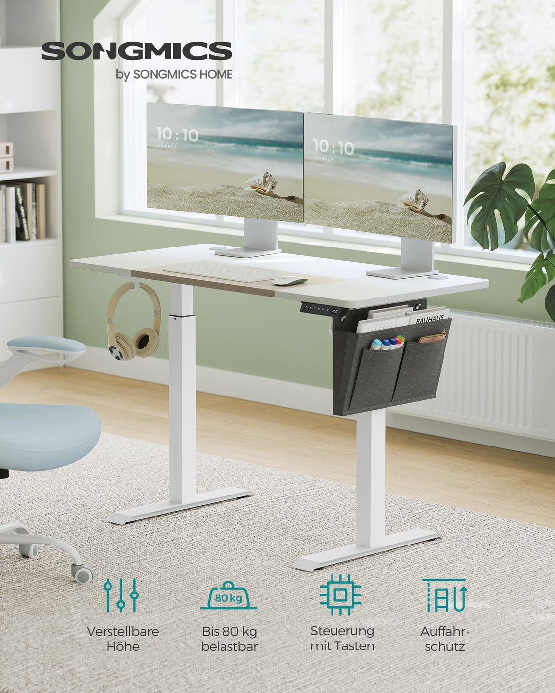 Komplettes Arbeitsplatz-Budget – Elektrischer Sitz-Steh-Schreibtisch + ergonomischer Bürostuhl – Höhenverstellbarer Schreibtisch – Heimarbeitsplatz