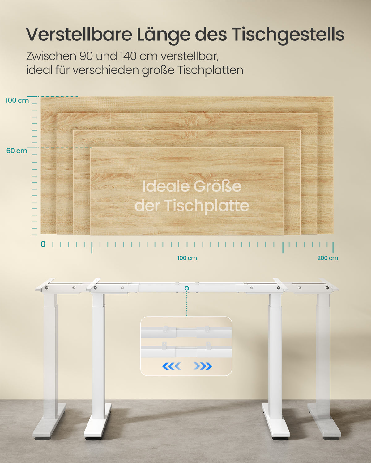 Elektrisches Schreibtischgestell – Doppelmotor – Höhe 72–120 cm – 4 Speicherplätze – USB-C – bis 120 kg