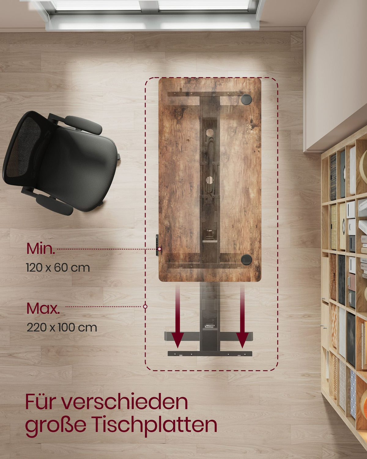 Elektrisches Sitz-Steh-Schreibtischgestell – Doppelmotor – Höhen- und breitenverstellbar – Bis 100 kg Tragkraft – Mit Controller, USB-Anschluss und Rollen