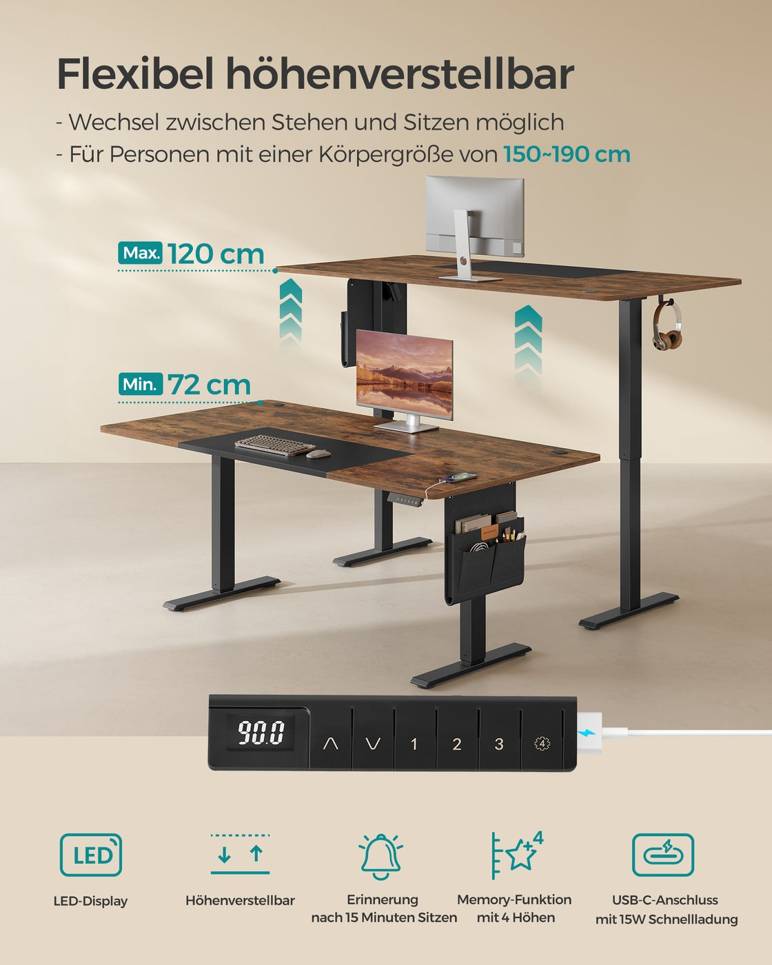 Komplettes Arbeitsplatz-Budget – Elektrischer Sitz-Steh-Schreibtisch + ergonomischer Bürostuhl – Höhenverstellbarer Schreibtisch – Heimarbeitsplatz