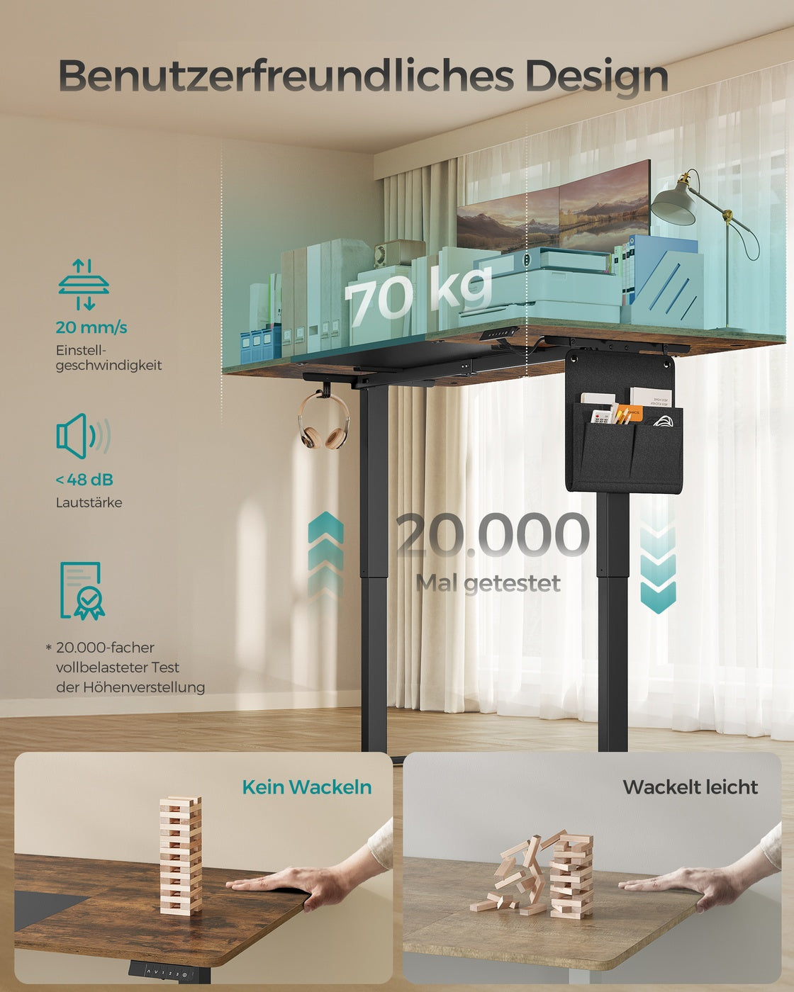 Komplettes Arbeitsplatz-Budget – Elektrischer Sitz-Steh-Schreibtisch + ergonomischer Bürostuhl – Höhenverstellbarer Schreibtisch – Heimarbeitsplatz