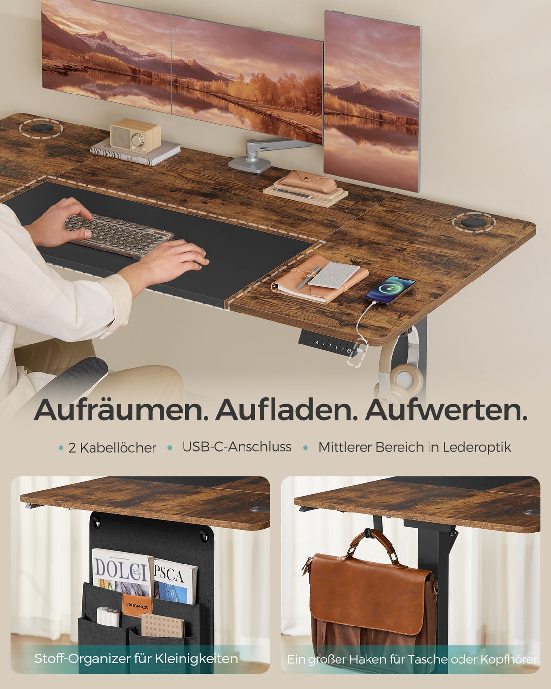 Komplettes Arbeitsplatz-Budget – Elektrischer Sitz-Steh-Schreibtisch + ergonomischer Bürostuhl – Höhenverstellbarer Schreibtisch – Heimarbeitsplatz