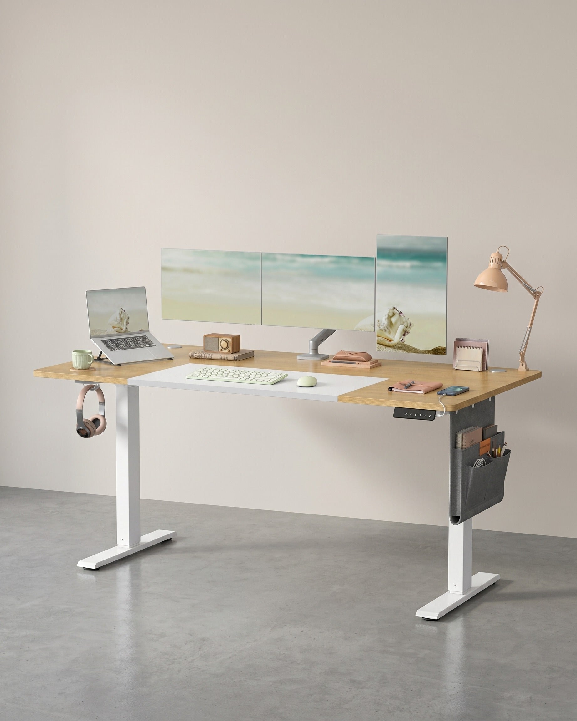 Höhenverstellbarer Schreibtisch - Sitz-Steh-Schreibtisch - Elektrisch verstellbarer Schreibtisch - (Heim-)Büro – Hellbraun