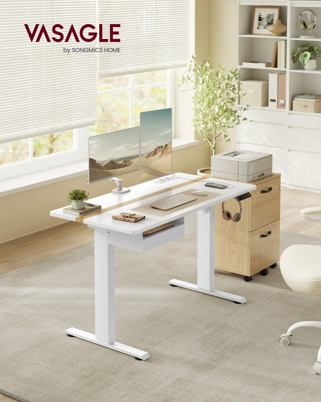 Elektrischer Stehschreibtisch mit Steckdose - Memory-Funktion - mit Schublade und Haken - Home Office