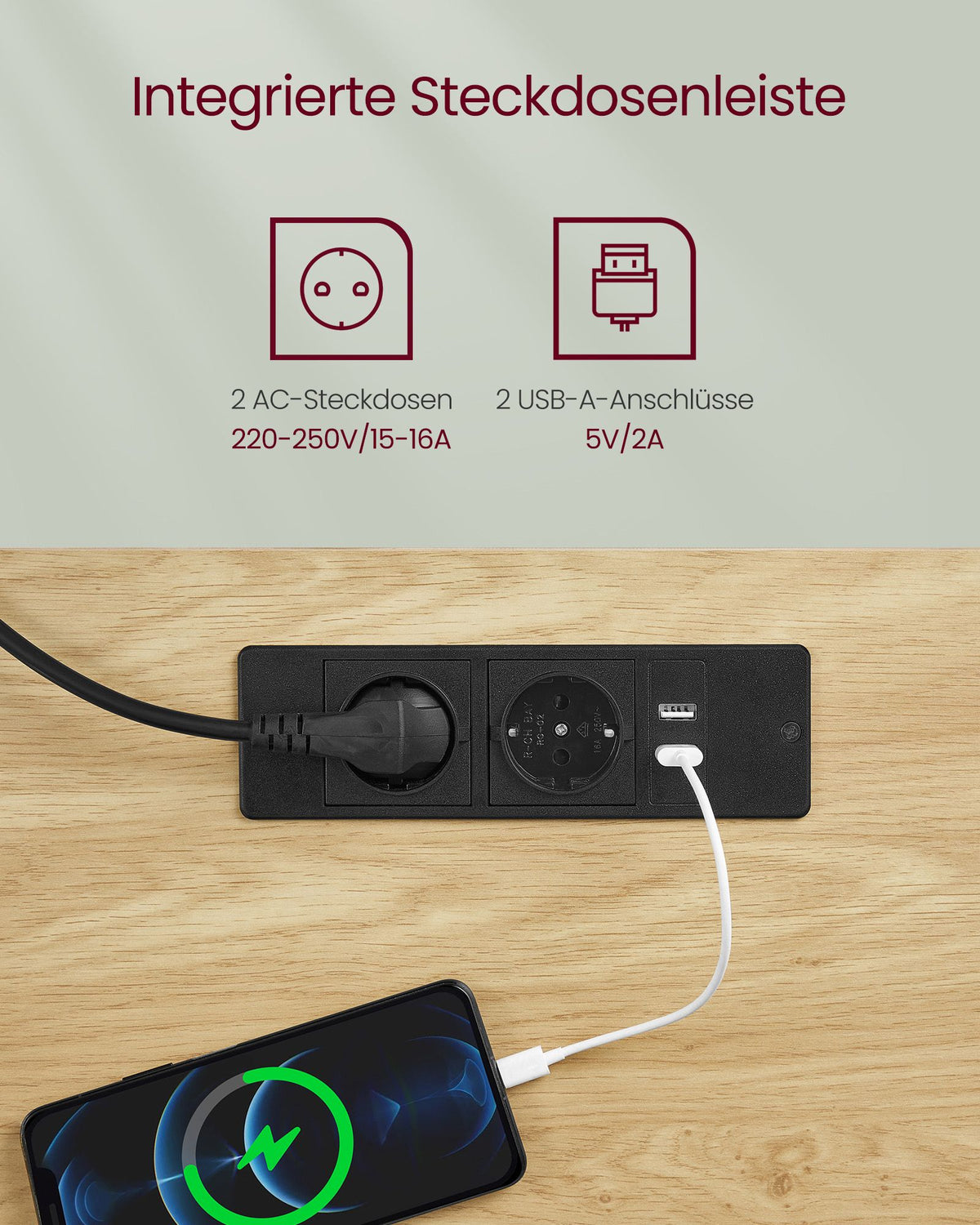 Elektrischer Stehschreibtisch mit Steckdose - Memory-Funktion - mit Schublade und Haken - Home Office