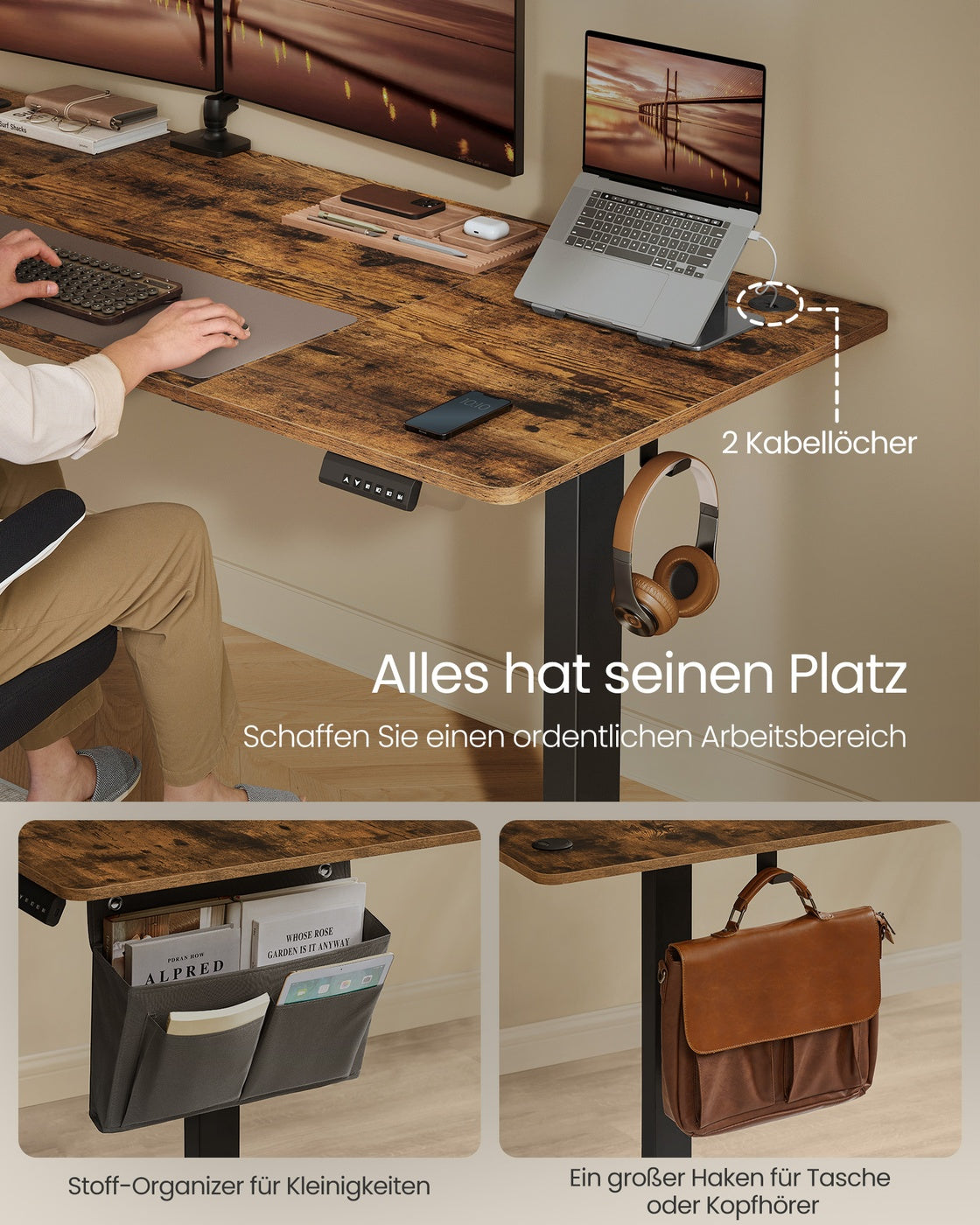 Elektrischer Sitz-Steh-Schreibtisch 180 x 80 cm – höhenverstellbar – mit Kabelmanagement