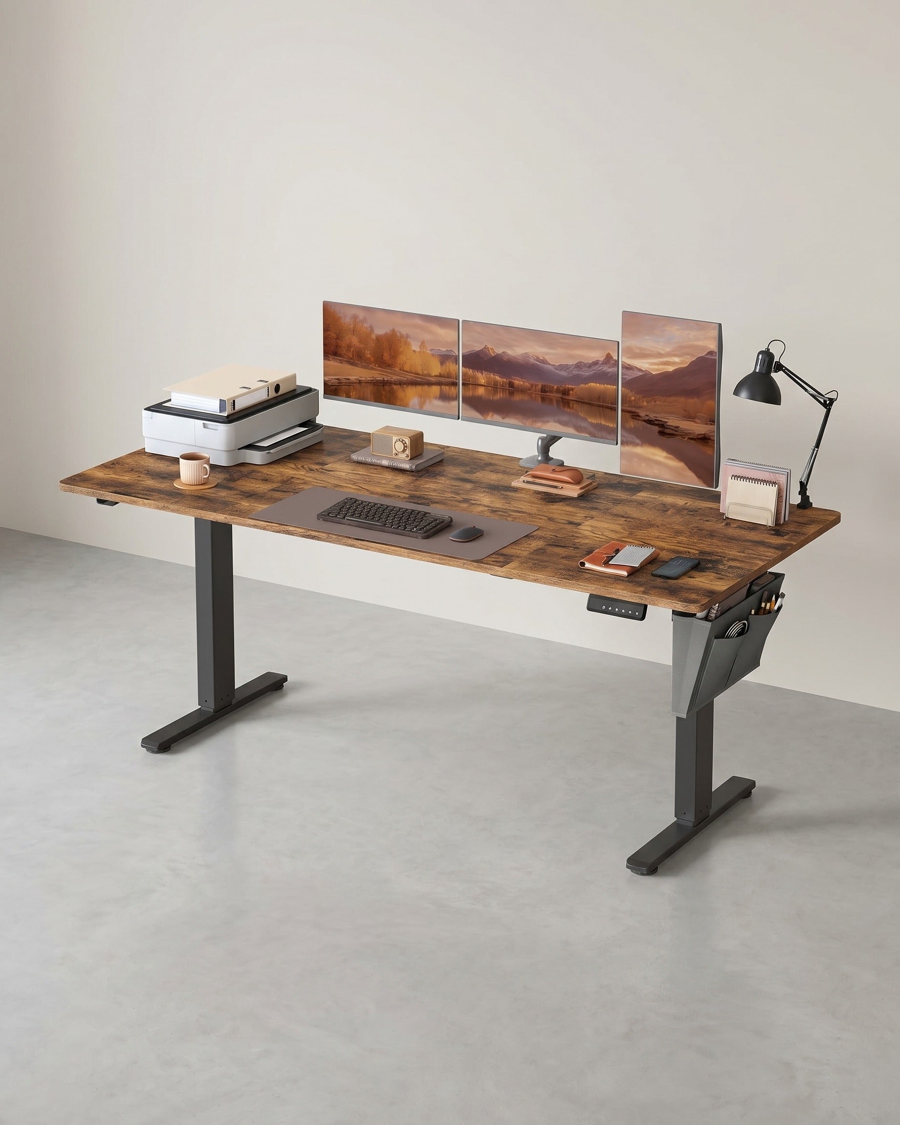 Elektrisch höhenverstellbarer Schreibtisch – 4 Speicherplätze – USB-C-Schnellladefunktion – 120 bis 180 x 80 cm – Braun