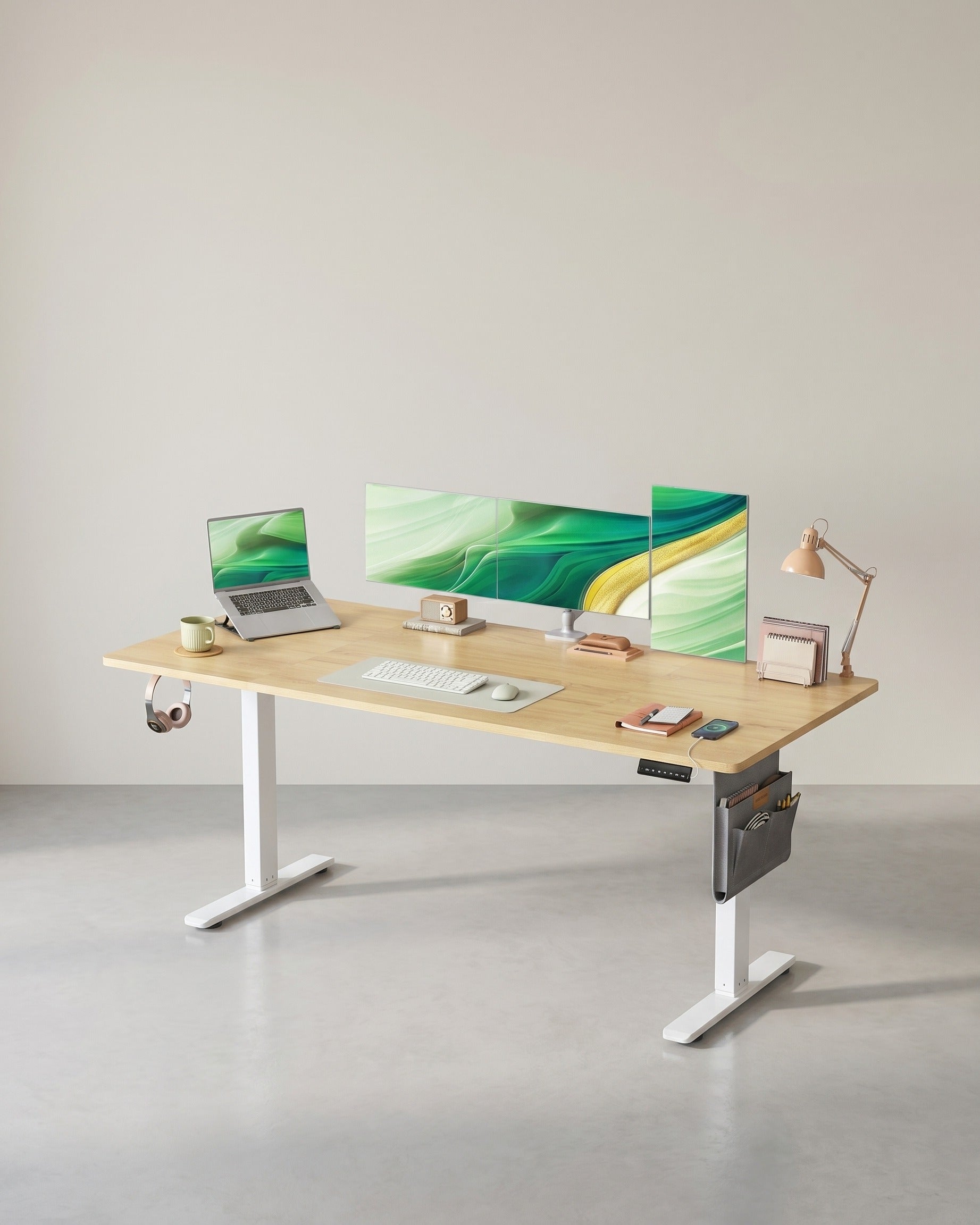 Elektrisch höhenverstellbarer Schreibtisch – 4 Speicherplätze – USB-C-Schnellladefunktion – 120 bis 180 x 80 cm – Eiche