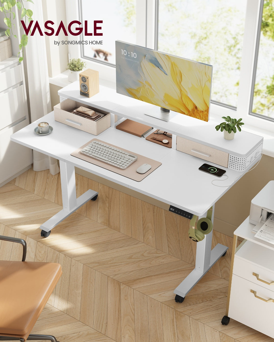 Elektrischer Stehtisch mit LED - Gaming-Schreibtisch - Mit Steckdose & USB-Anschluss