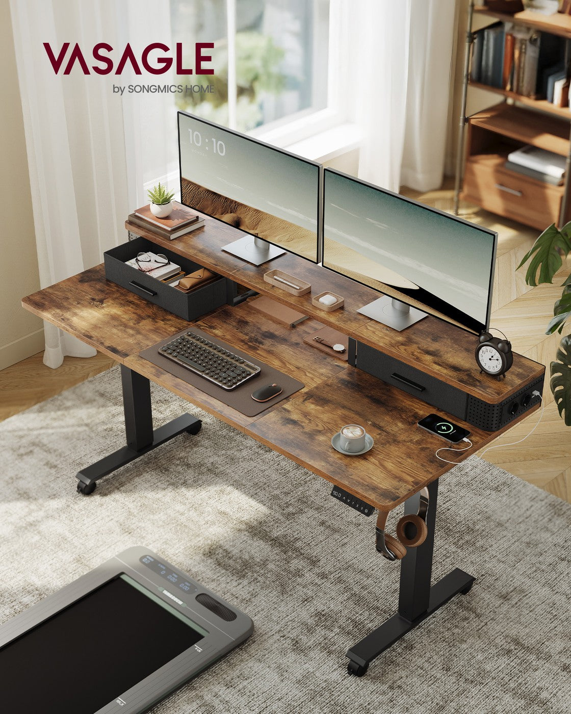 Elektrischer Stehtisch mit LED - Gaming-Schreibtisch - Mit Steckdose & USB-Anschluss