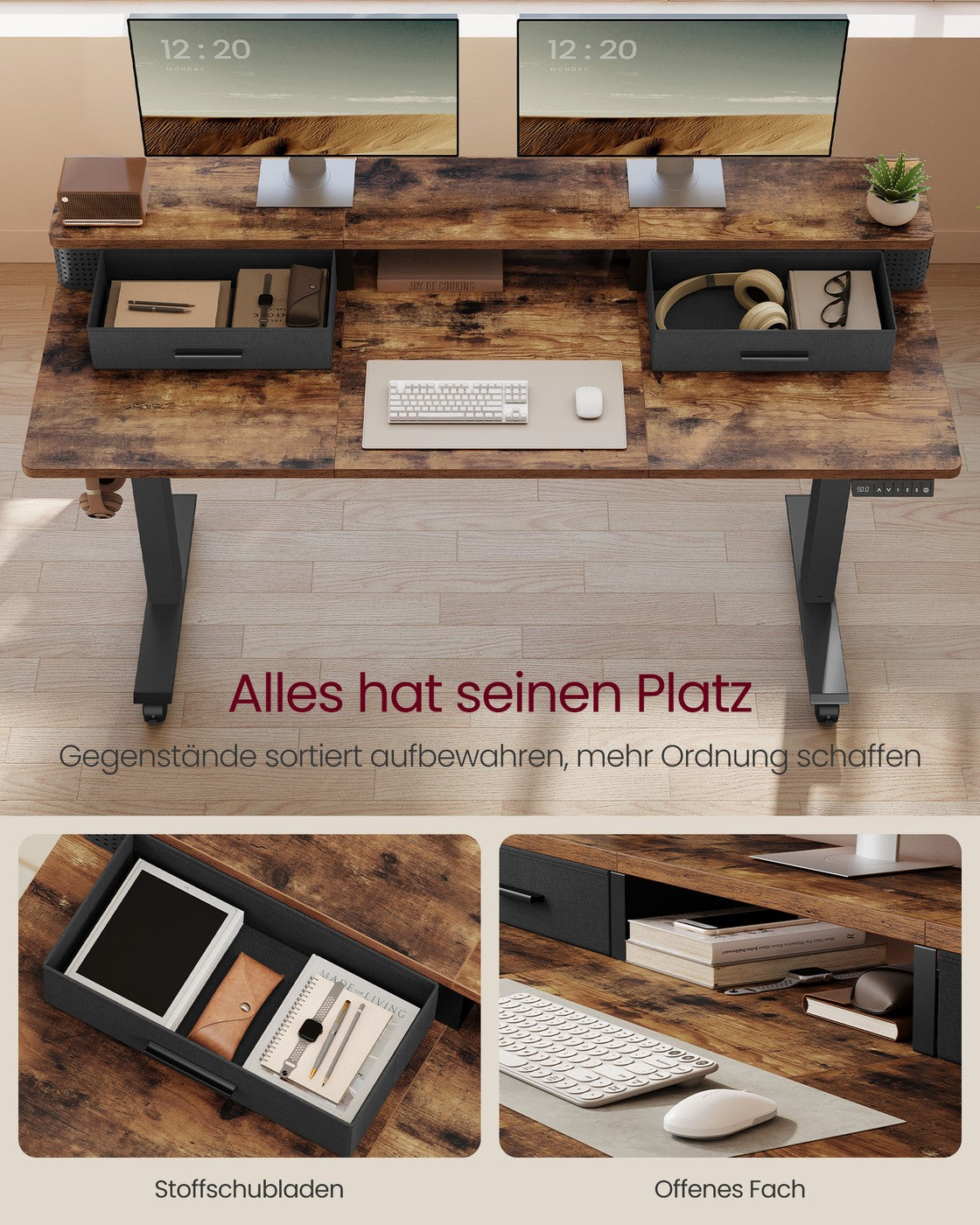 Elektrischer Stehtisch mit LED - Gaming-Schreibtisch - Mit Steckdose & USB-Anschluss