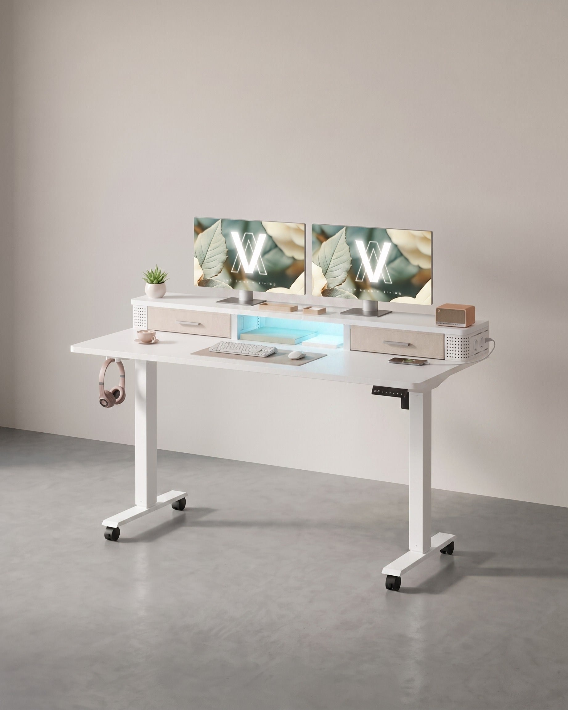 Elektrischer Stehtisch mit LED - Gaming-Schreibtisch - Mit Steckdose & USB-Anschluss