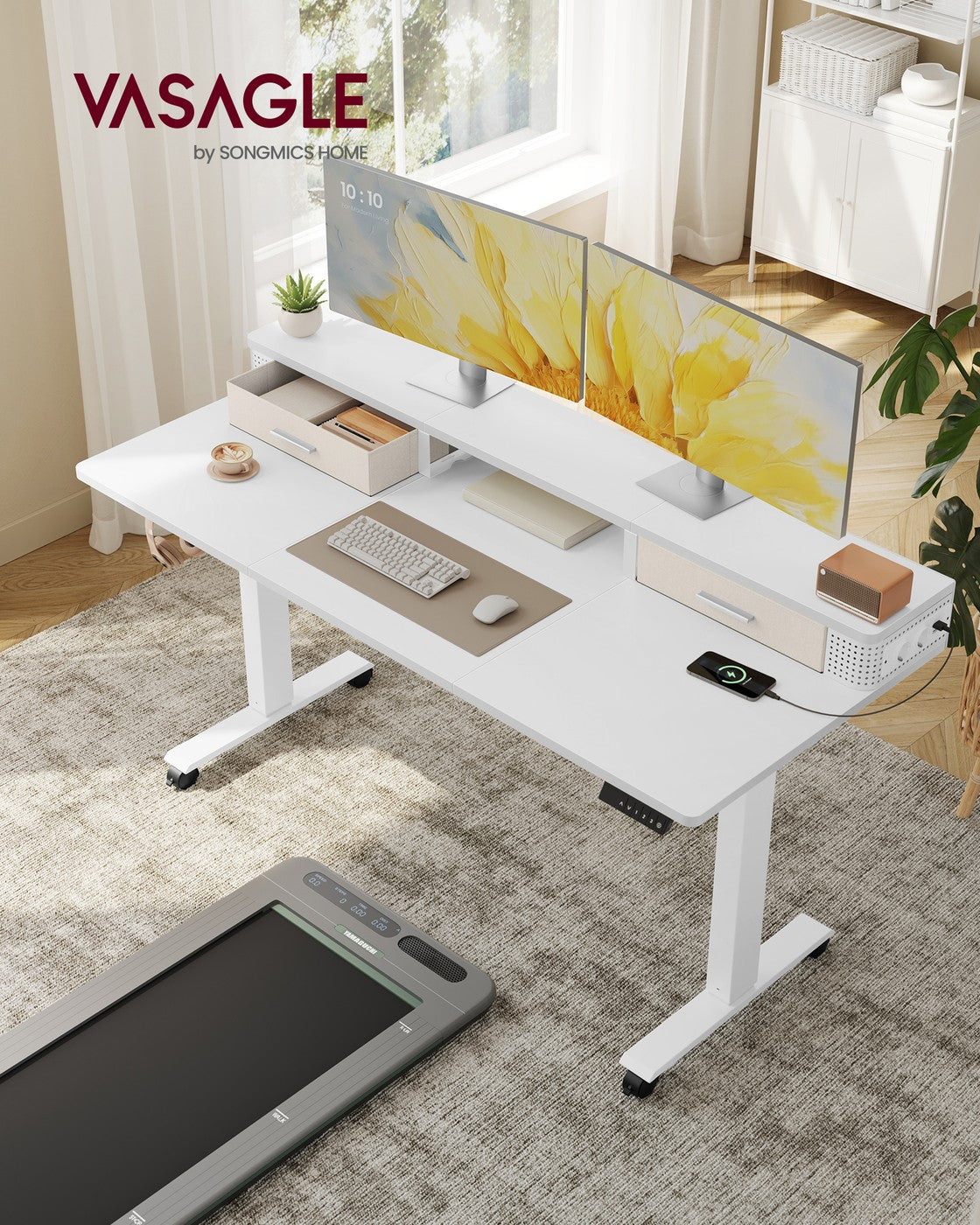 Elektrischer Stehtisch mit LED - Gaming-Schreibtisch - Mit Steckdose & USB-Anschluss