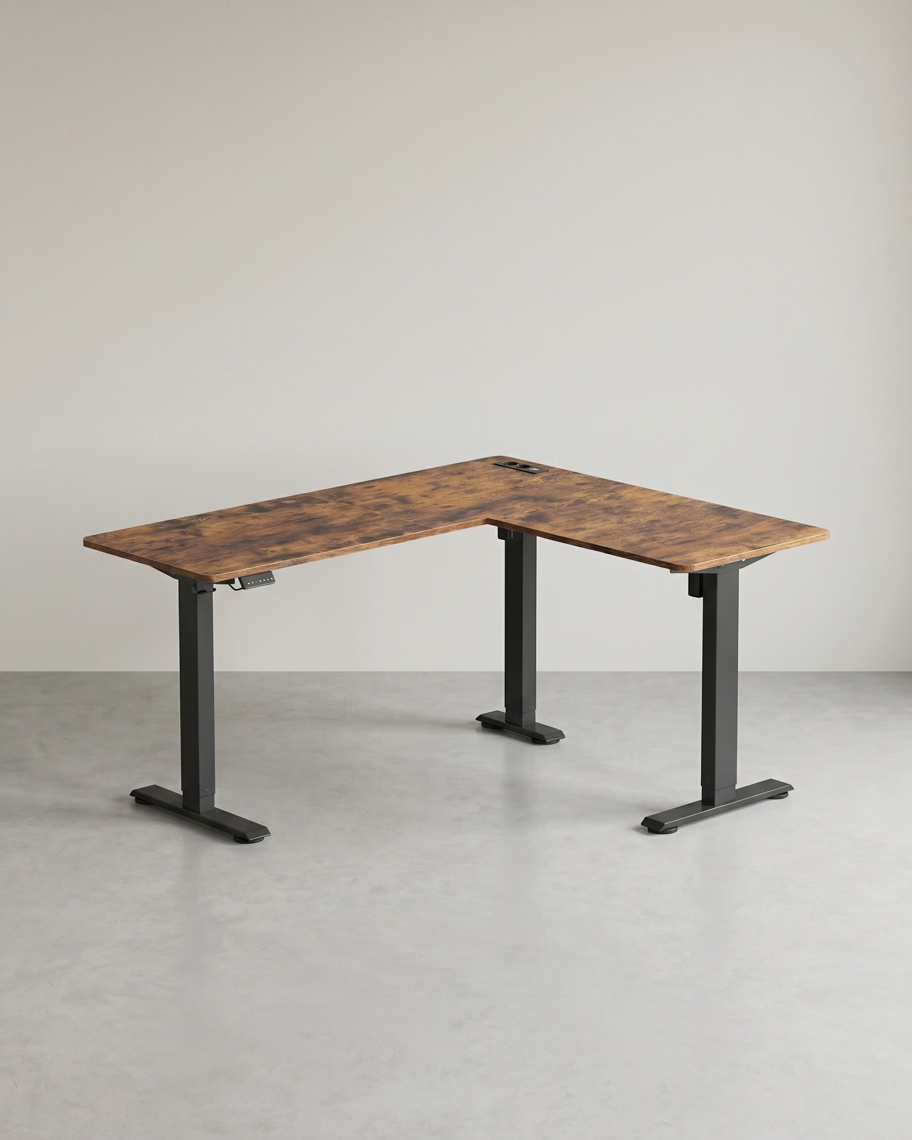 Elektrisch verstellbarer Eckschreibtisch – L-Form – 140 x 160 cm – Integrierte Steckdose und USB – Memory-Funktion – 72-120 cm Höhe – Braun