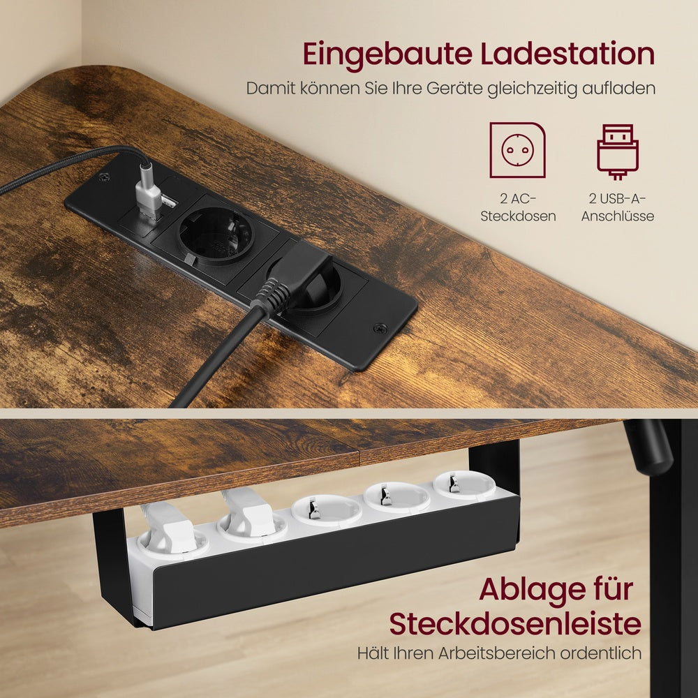 Elektrisch verstellbarer Eckschreibtisch – L-Form – mit Steckdosen und USB-Anschluss – Steh-Sitz-Schreibtisch