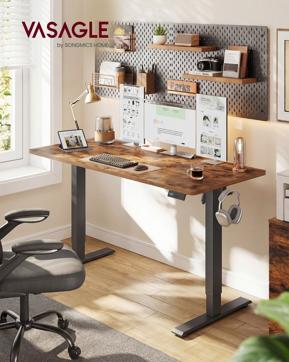 Elektrisch höhenverstellbarer Schreibtisch – Steh-Sitz-Schreibtisch – 72 bis 120 cm – Memory-Funktion – Kabelmanagement – Industriedesign