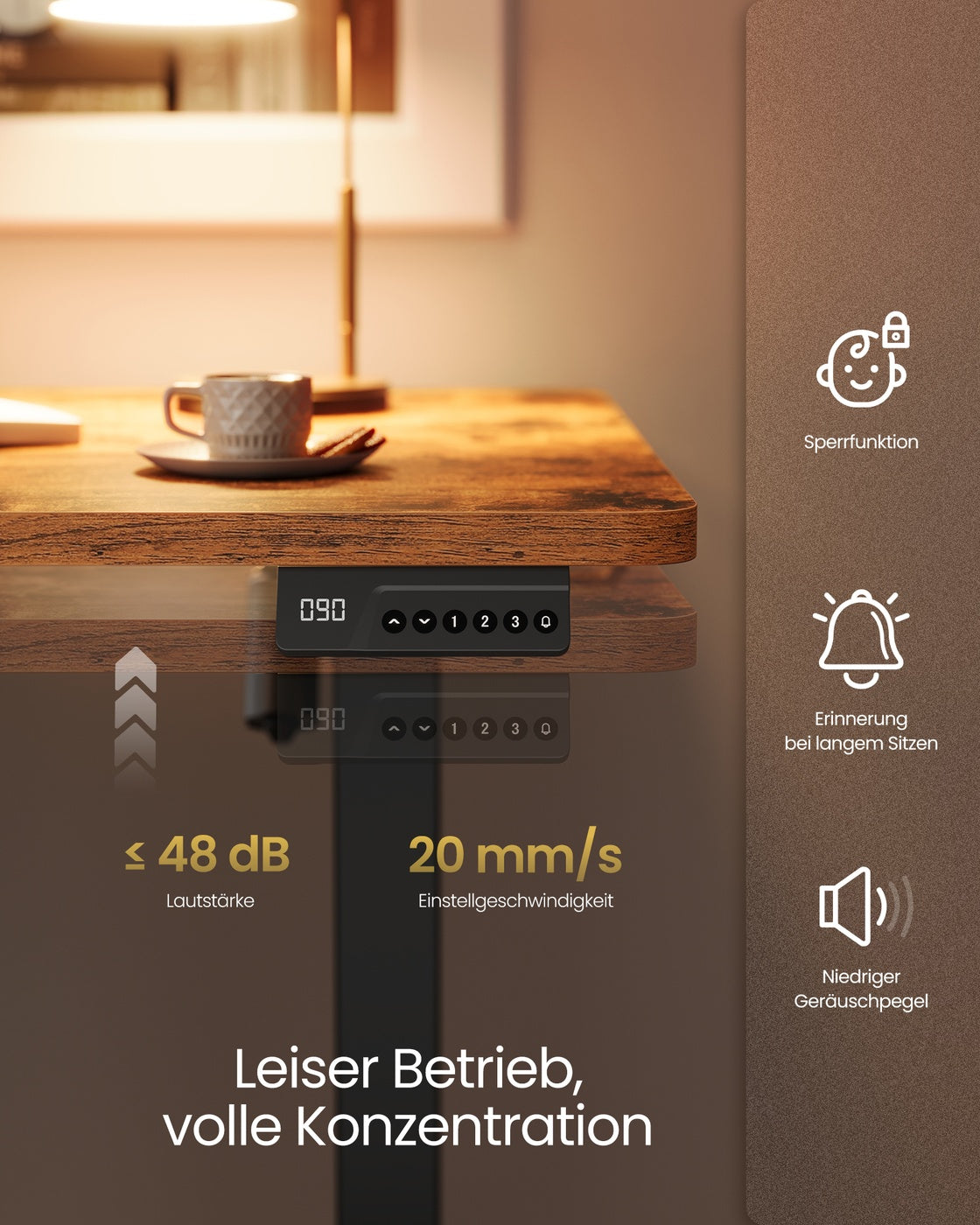 Elektrisch höhenverstellbarer Schreibtisch – Steh-Sitz-Schreibtisch – 72 bis 120 cm – Memory-Funktion – Kabelmanagement – Industriedesign