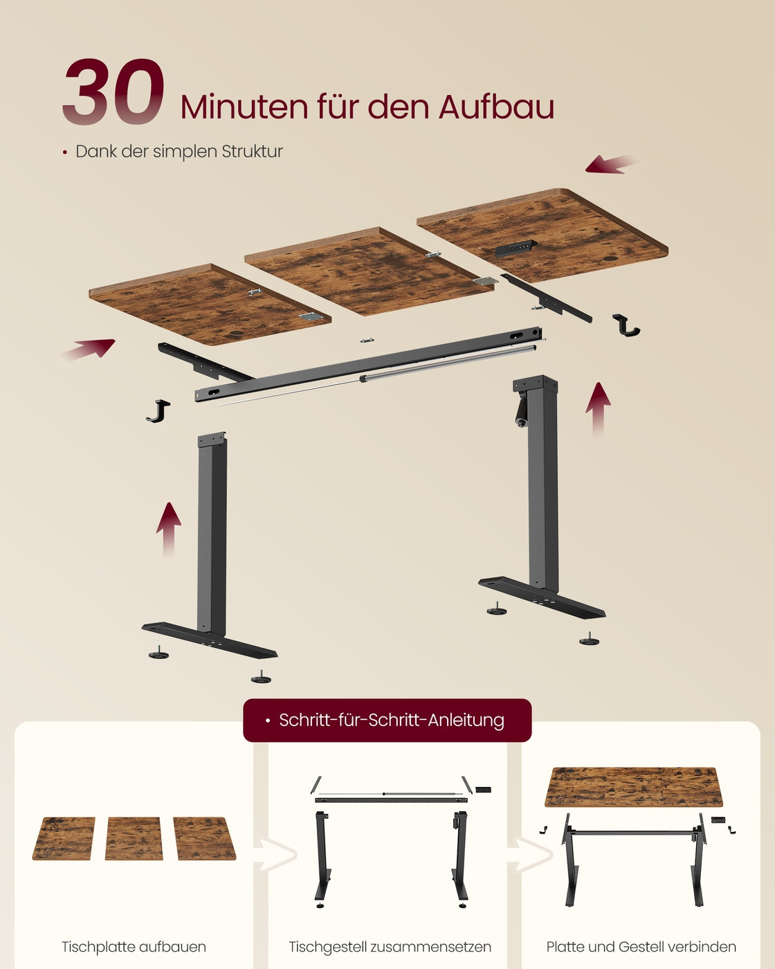 Elektrisch höhenverstellbarer Schreibtisch – Steh-Sitz-Schreibtisch – 72 bis 120 cm – Memory-Funktion – Kabelmanagement – Industriedesign