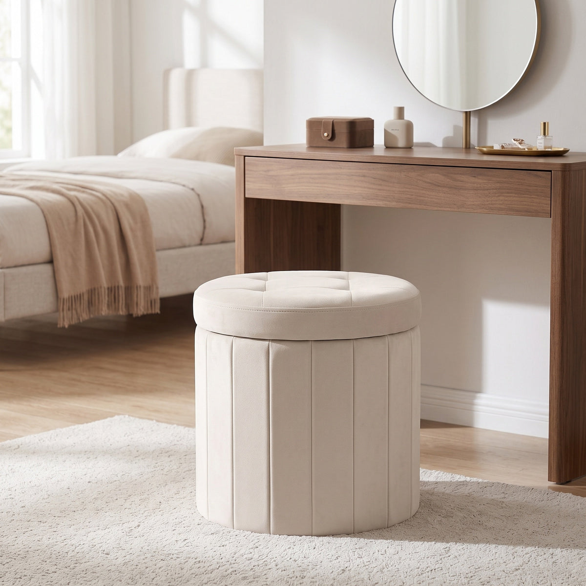 Runder Sitzhocker - Klappbarer Pouf Mit Stauraum - Mit Abnehmbarem Deckel