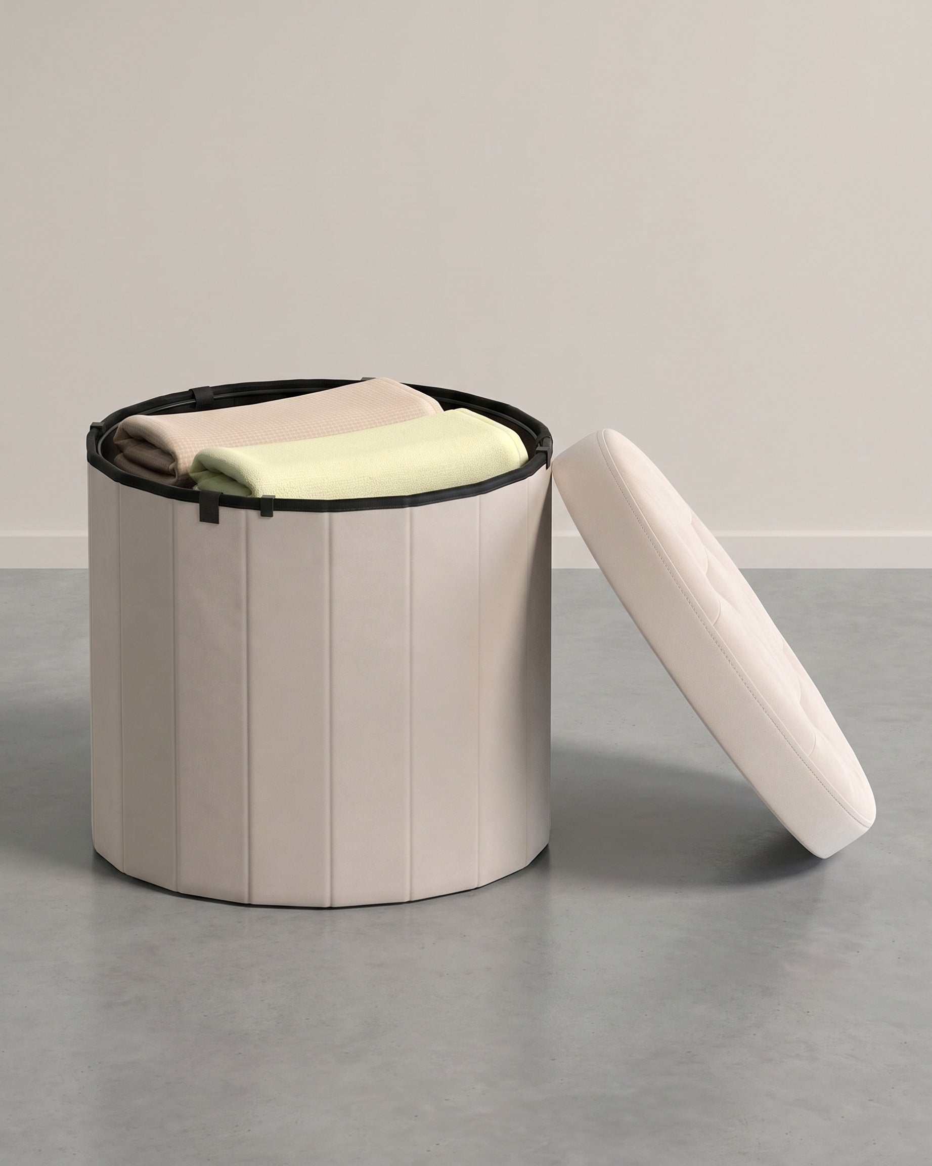 Runder Sitzhocker - Klappbarer Pouf Mit Stauraum - Mit Abnehmbarem Deckel