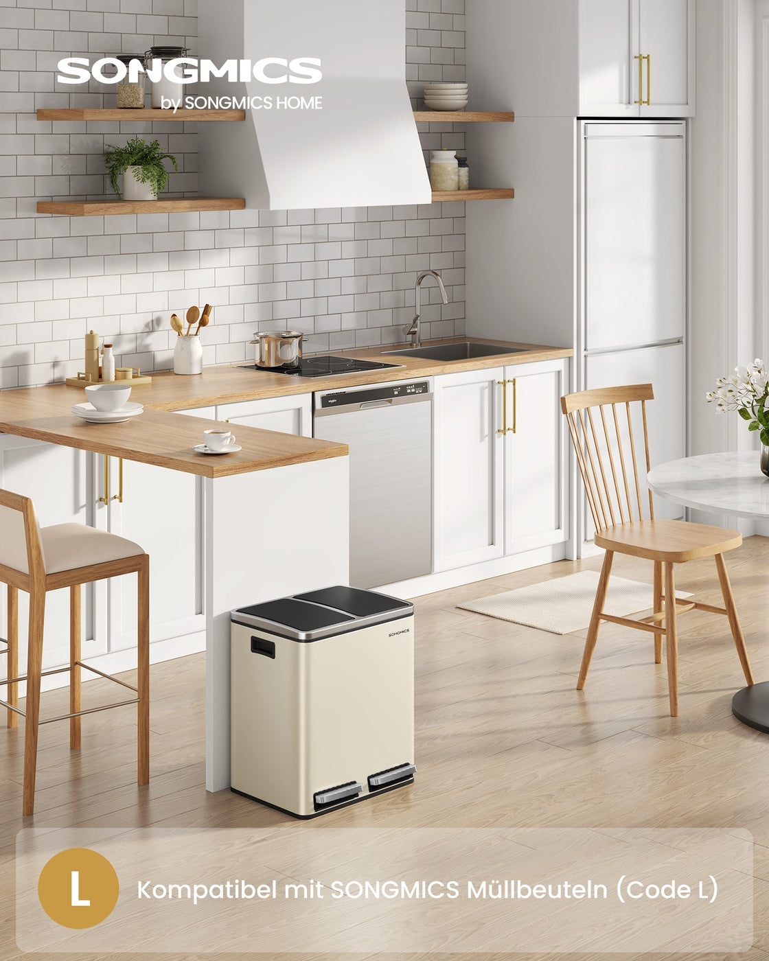 Doppel-Treteimer 2 x 15 L – Mülltrennung mit Softclose – Edelstahl-Abfalleimer mit Inneneimern