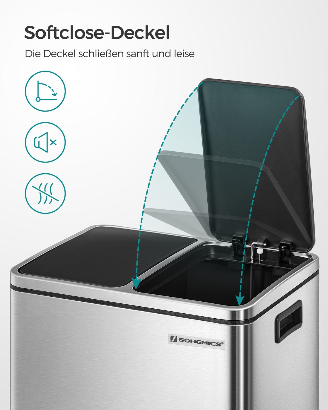 Doppel-Treteimer 2 x 15 L – Mülltrennung mit Softclose – Edelstahl-Abfalleimer mit Inneneimern