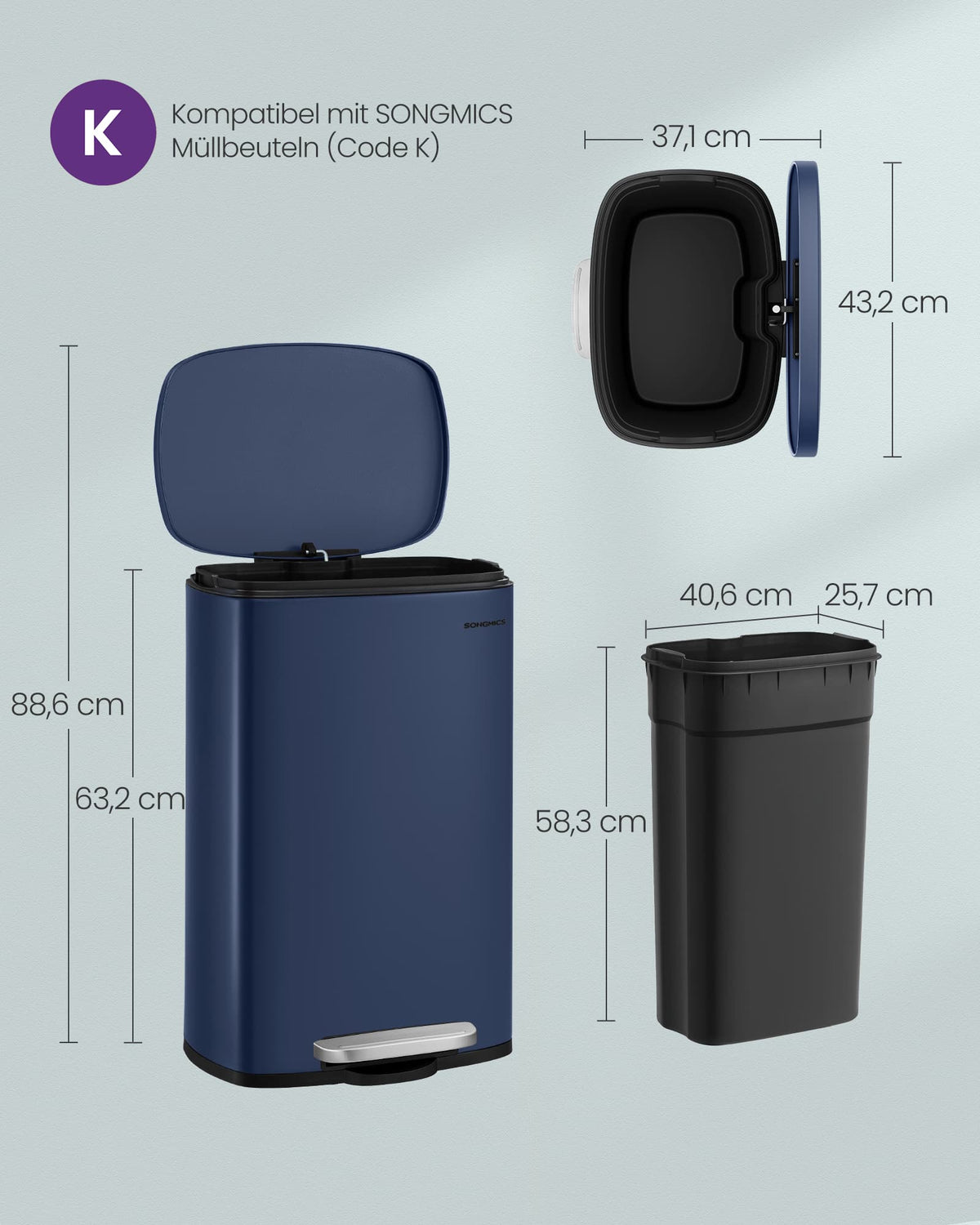 Moderner Treteimer - 50 Liter - Abfalleimer